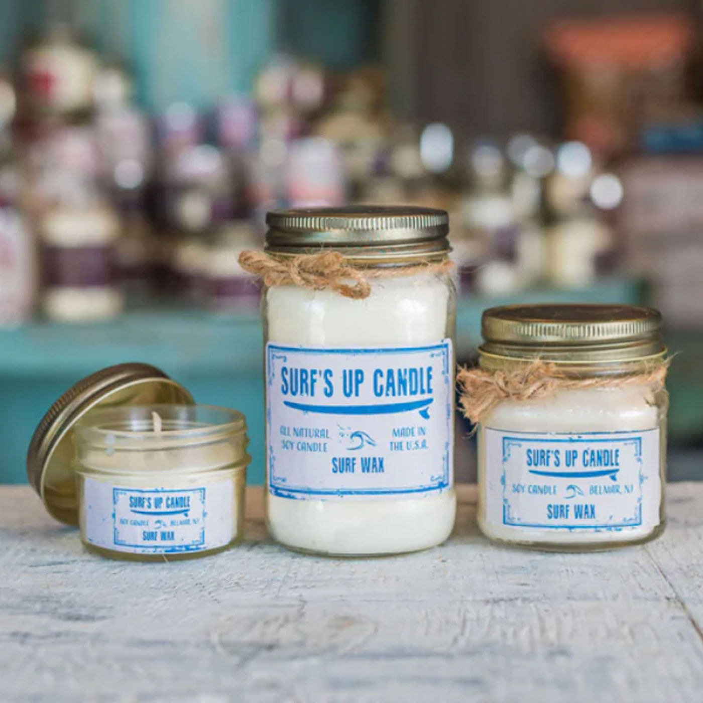 surfs up candles mason jars