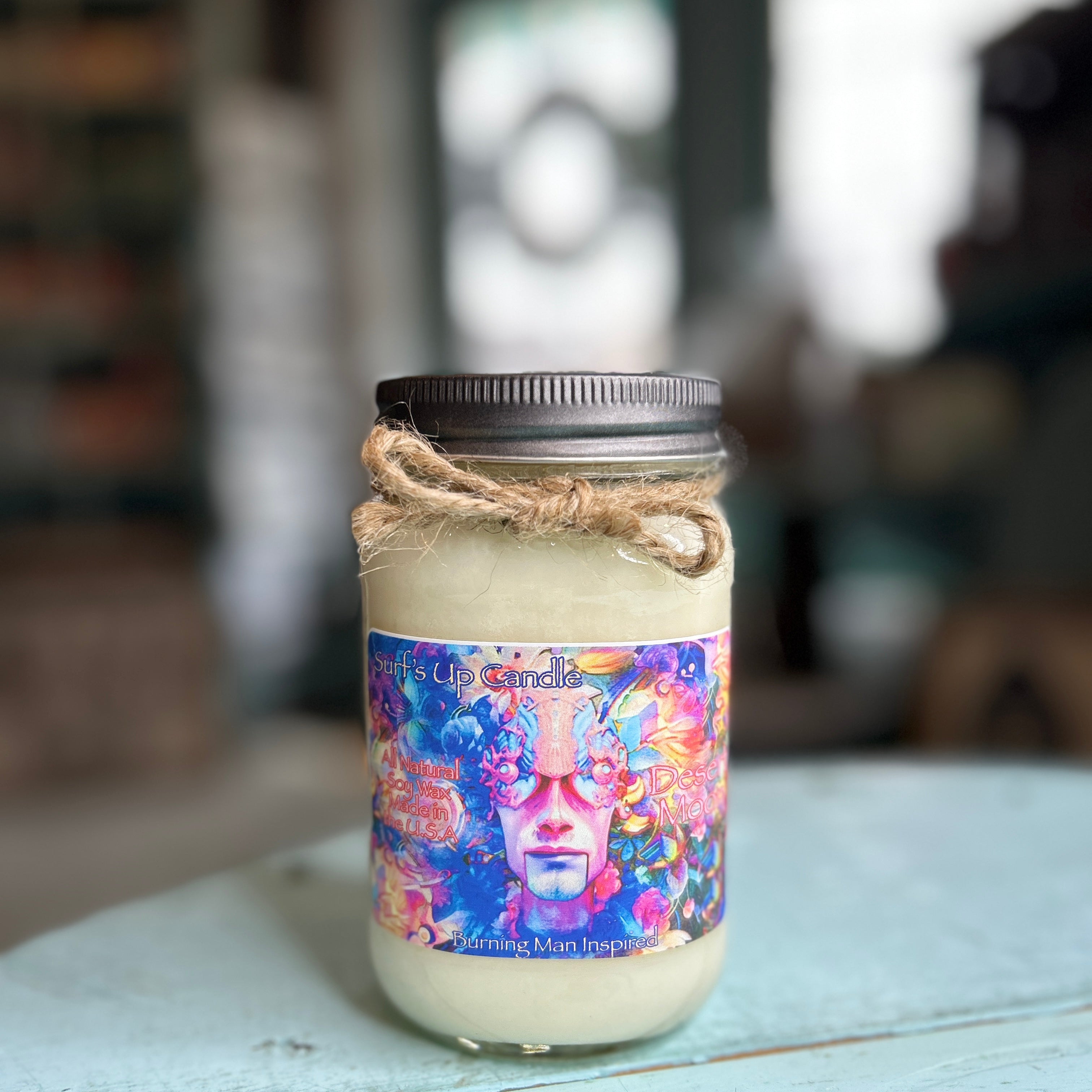 Psychodelic Desert Moon Mason Jar Candle - Burning Man Inspired Collection