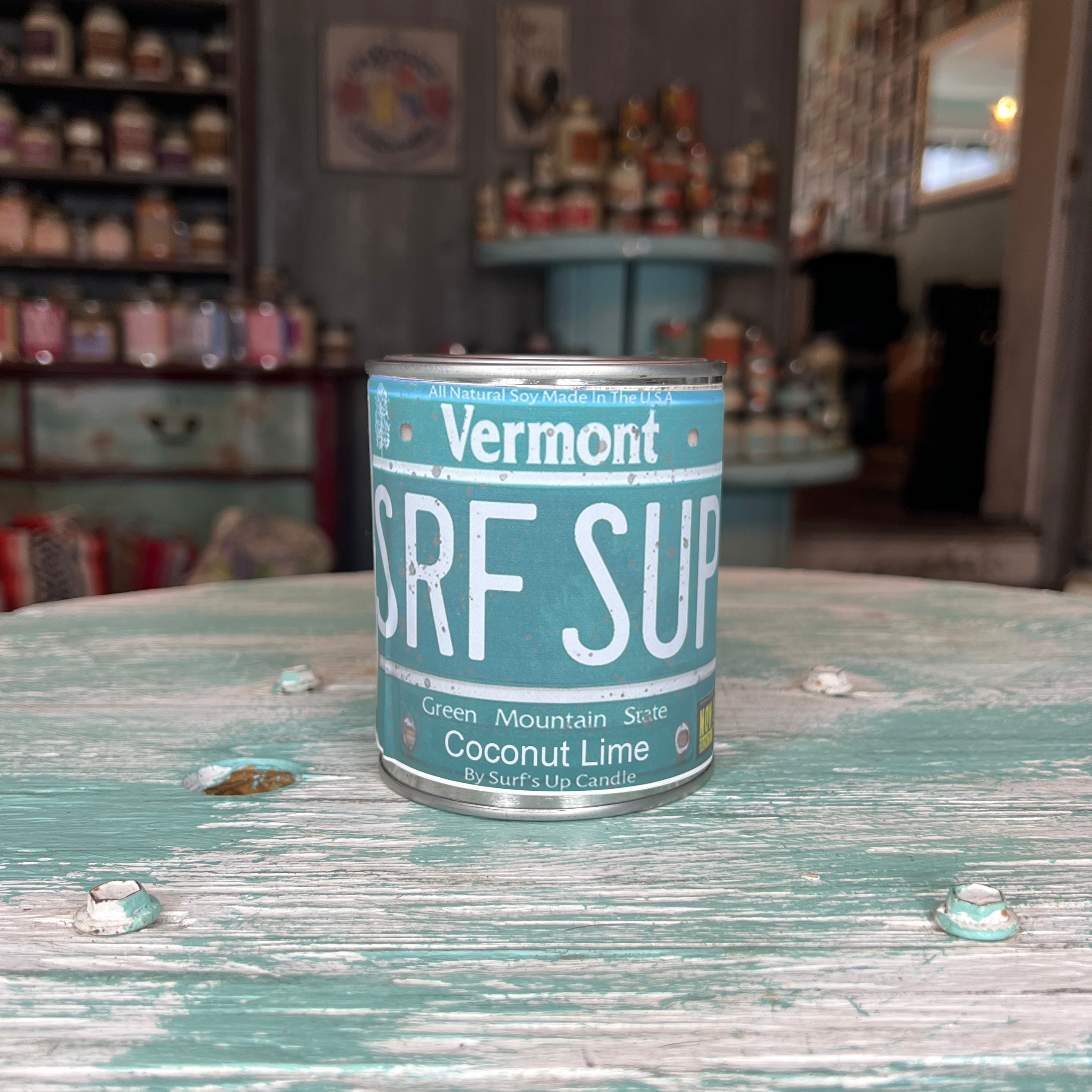 Vermont License Plate Coconut Lime Paint Can Candle