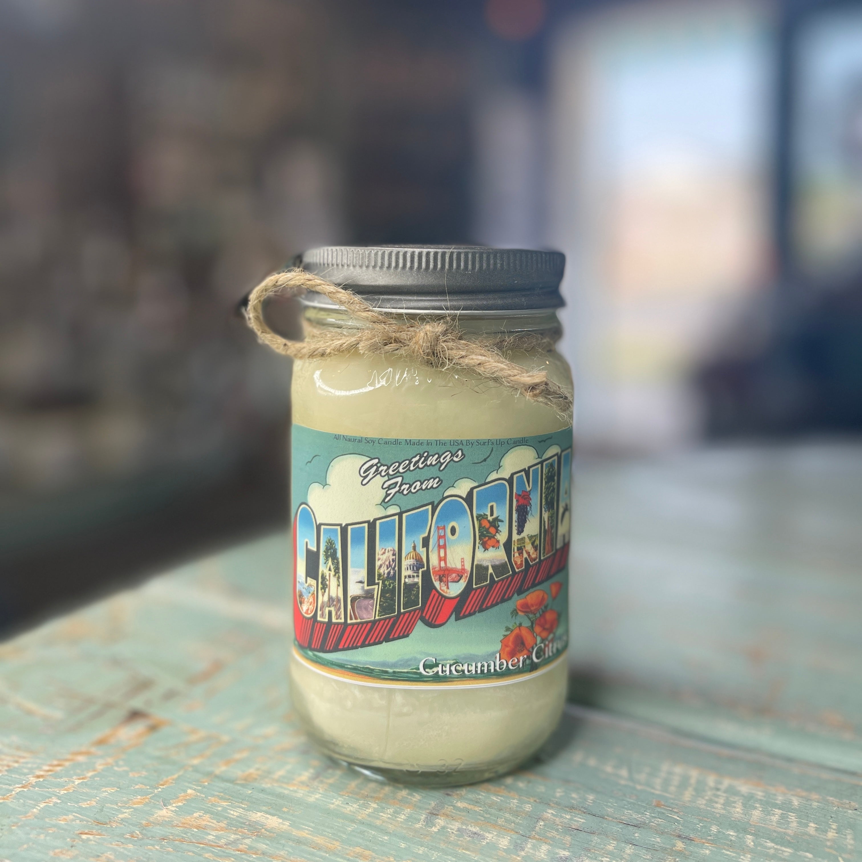 Greetings From California Cucumber Citrus - Mason Jar Candle