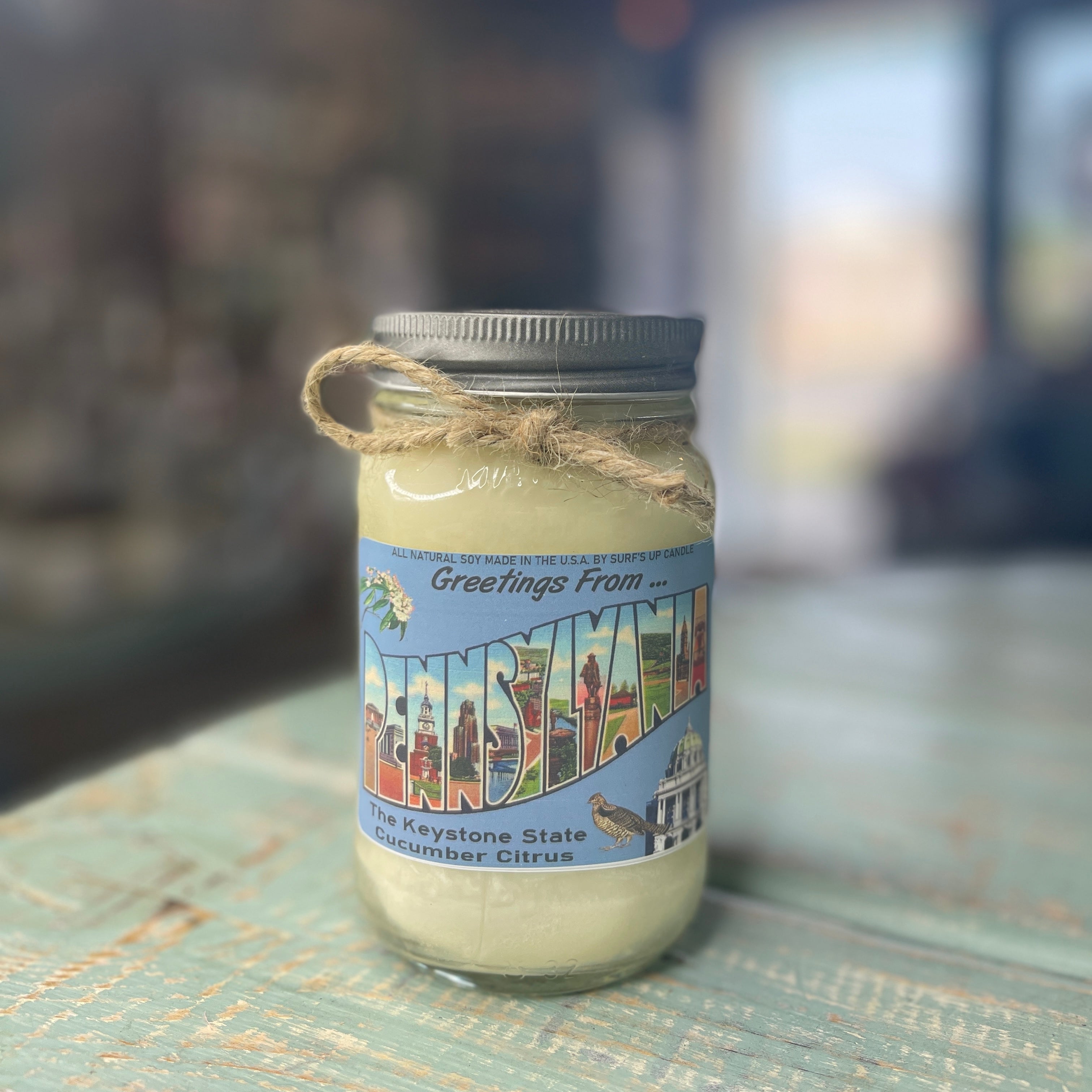 Greetings From Pennsylvania Cucumber Citrus - Mason Jar Candle