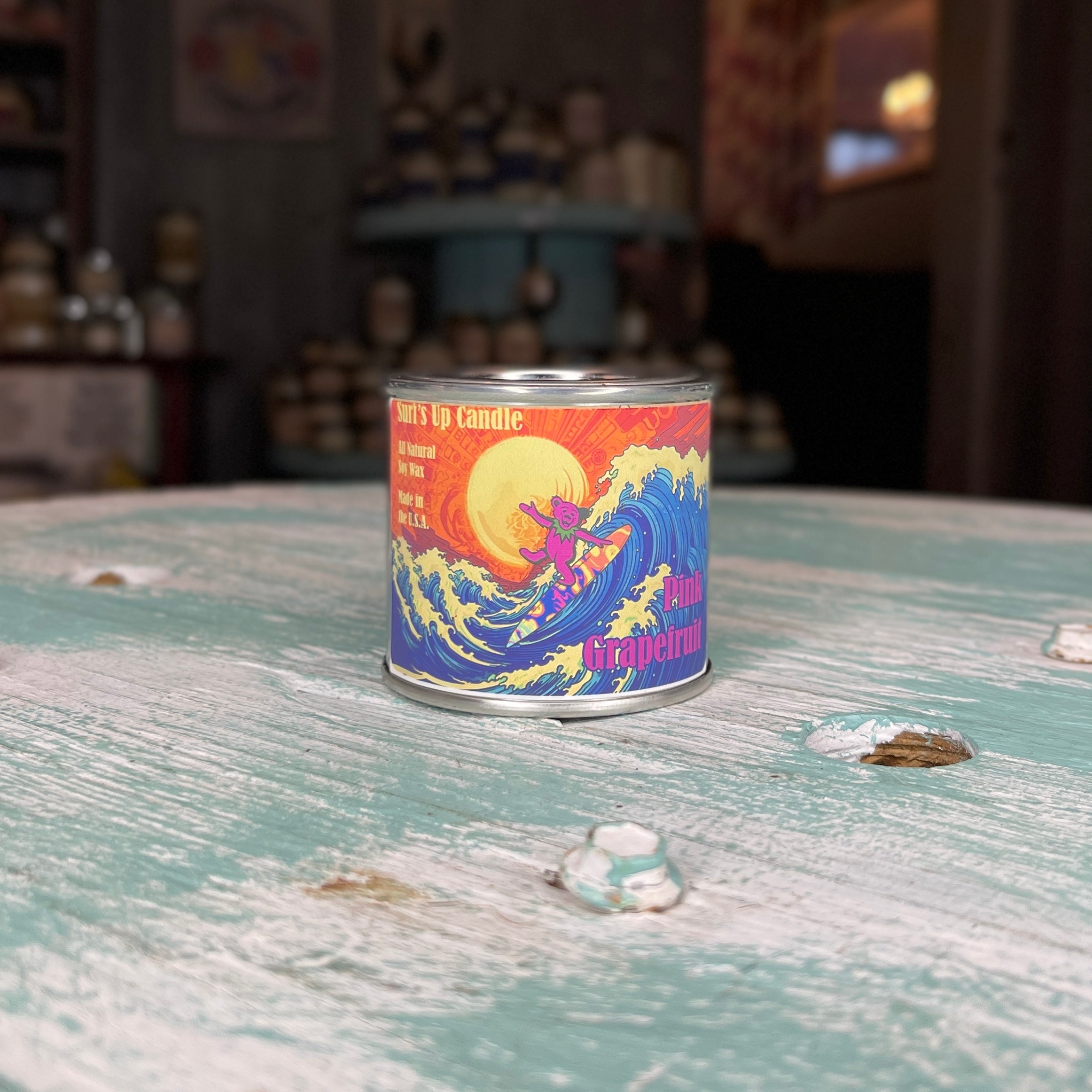 Pink Grapefruit Surfin' Bear Paint Can Candle - Grateful Dead Inspired Collection