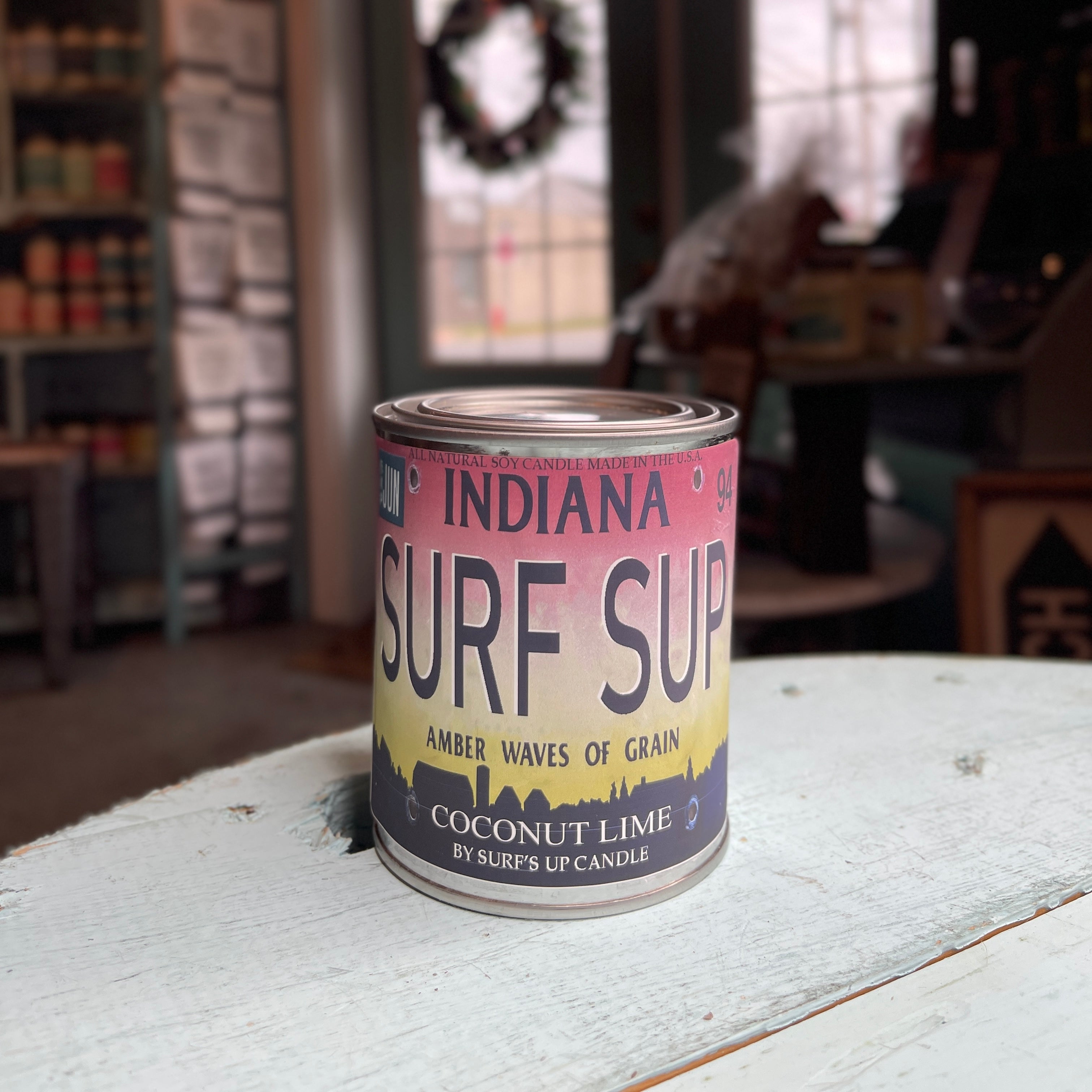 Indiana License Plate Coconut Lime Paint Can Candle