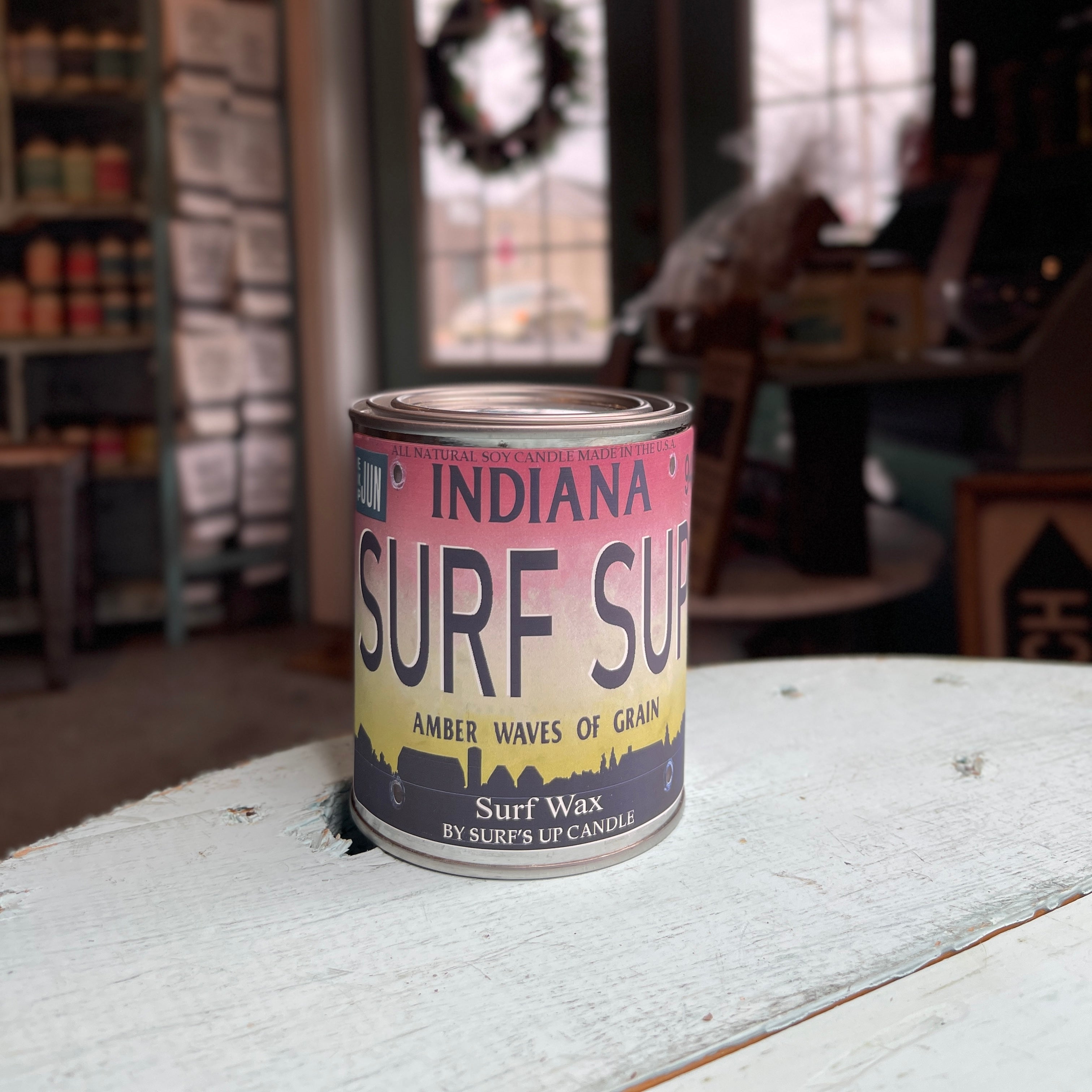 Indiana License Plate Surf Wax Paint Can Candle