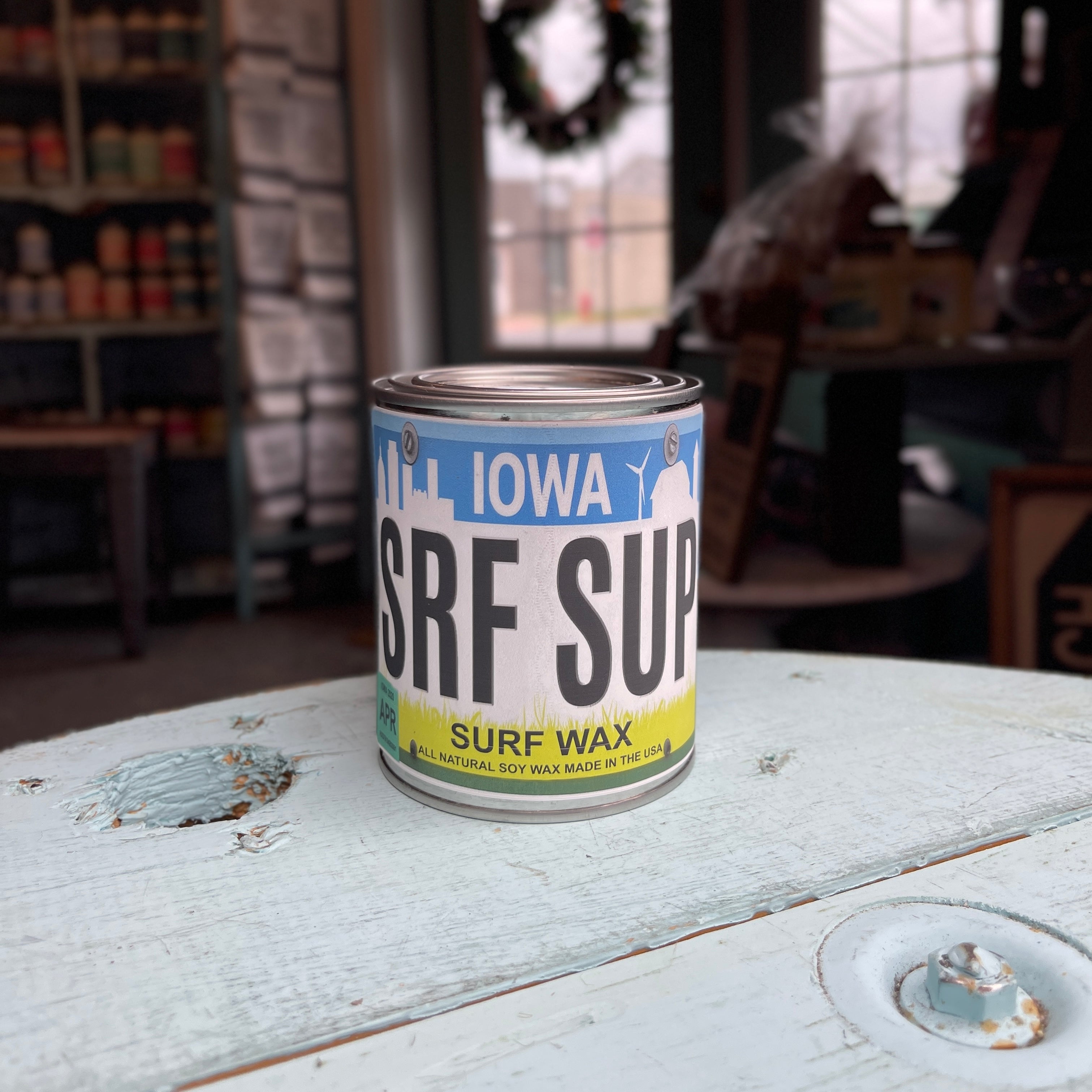 Iowa License Plate Surf Wax Paint Can Candle