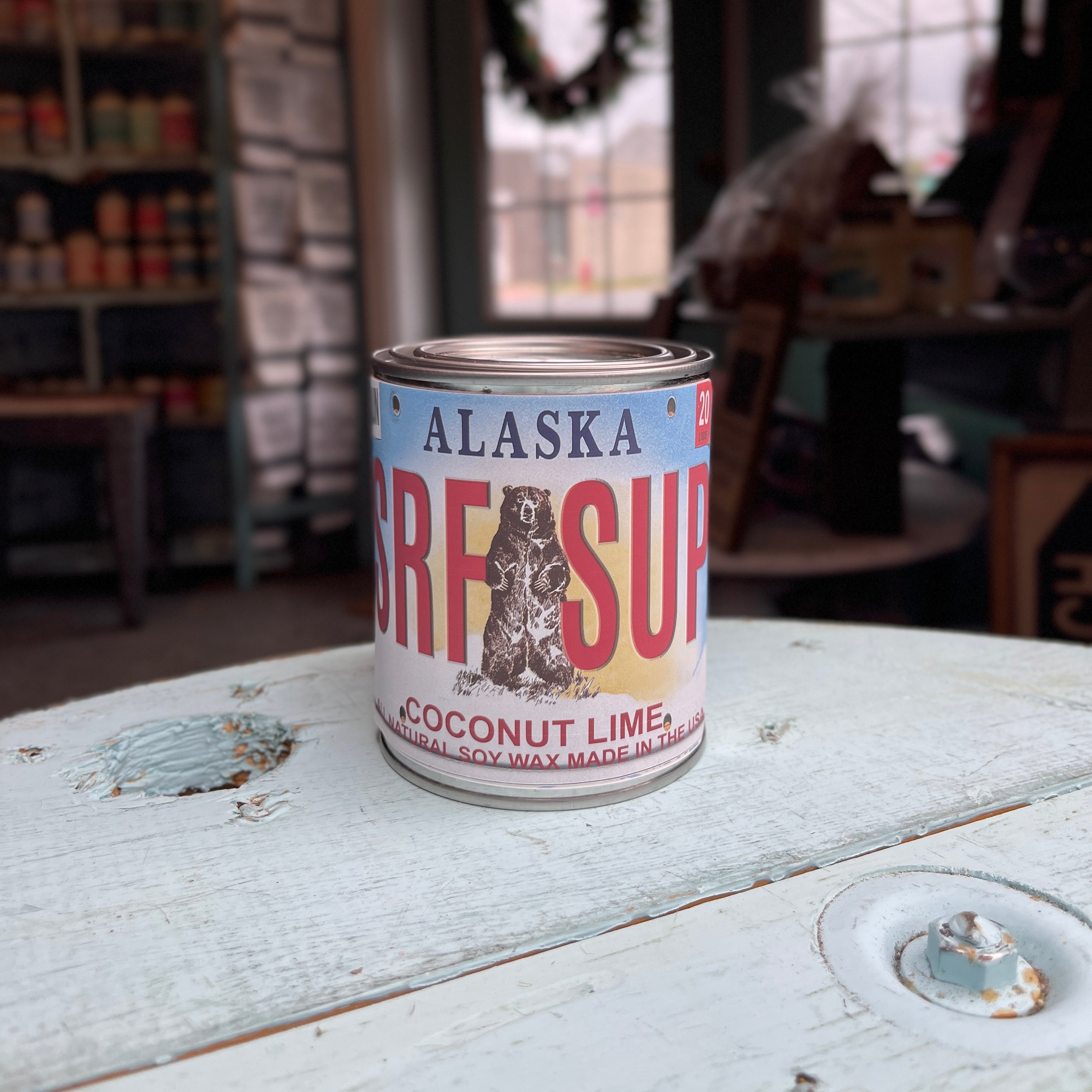 Alaska License Plate Coconut Lime Paint Can Candle