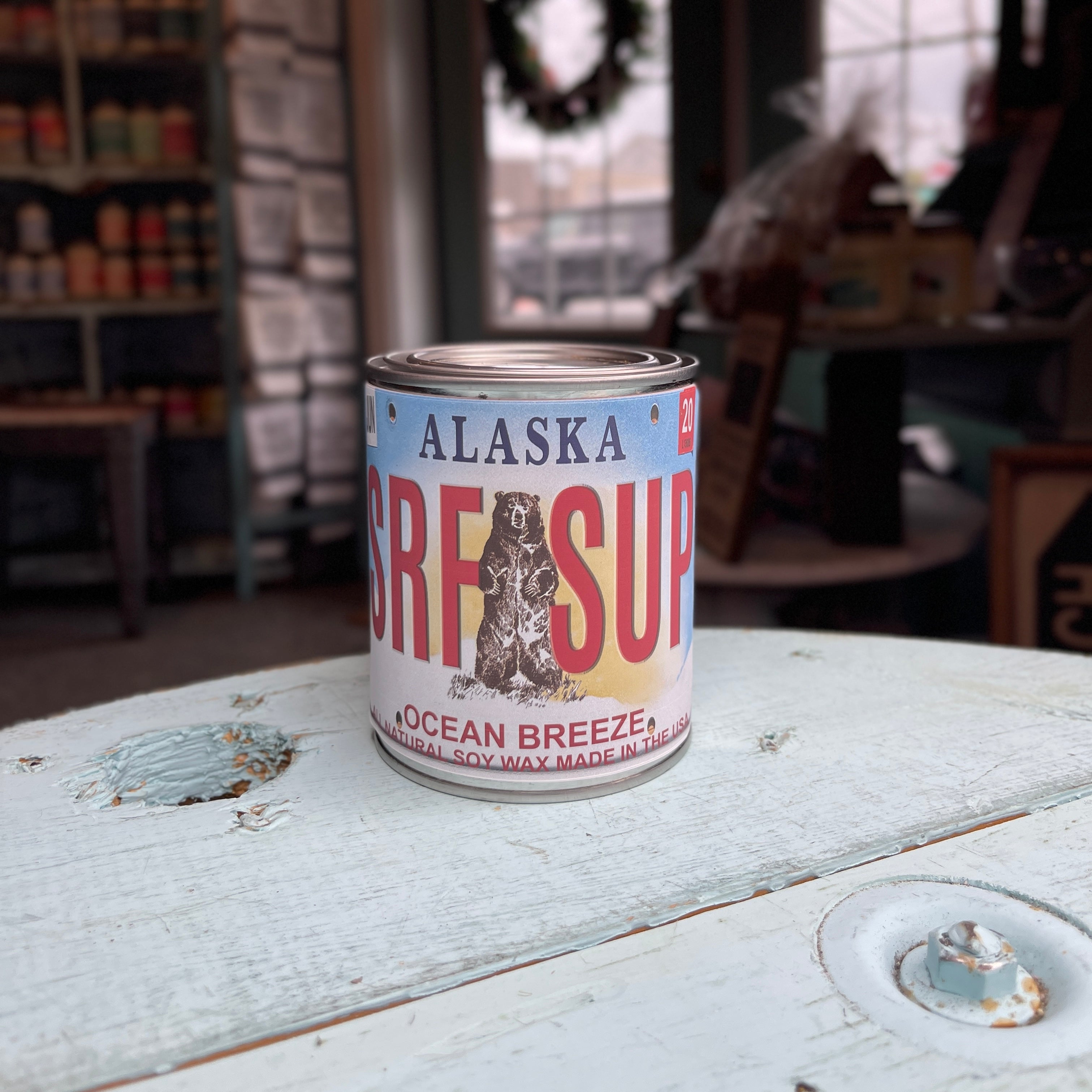 Alaska License Plate Ocean Breeze Paint Can Candle