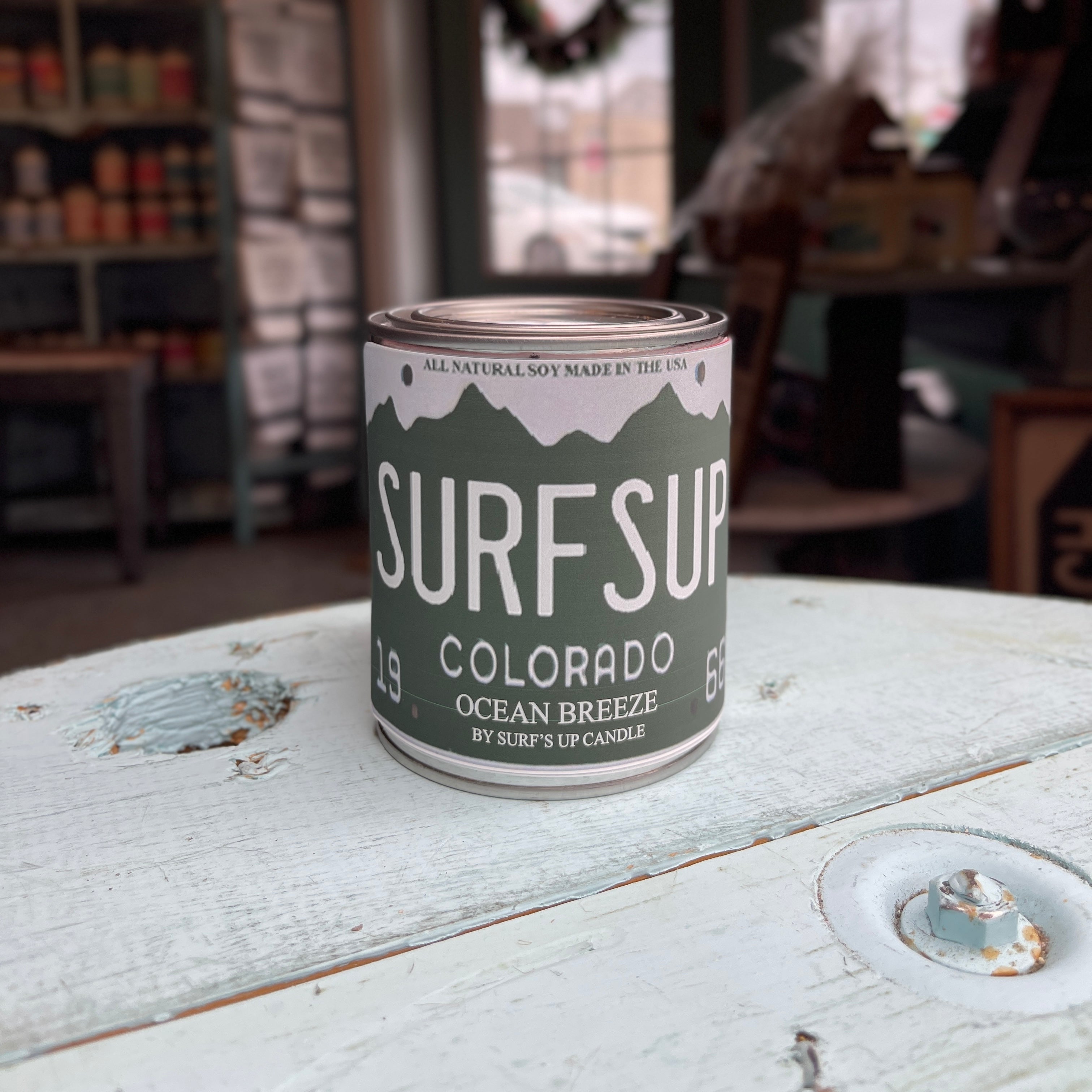 Colorado License Plate Ocean Breeze Paint Can Candle