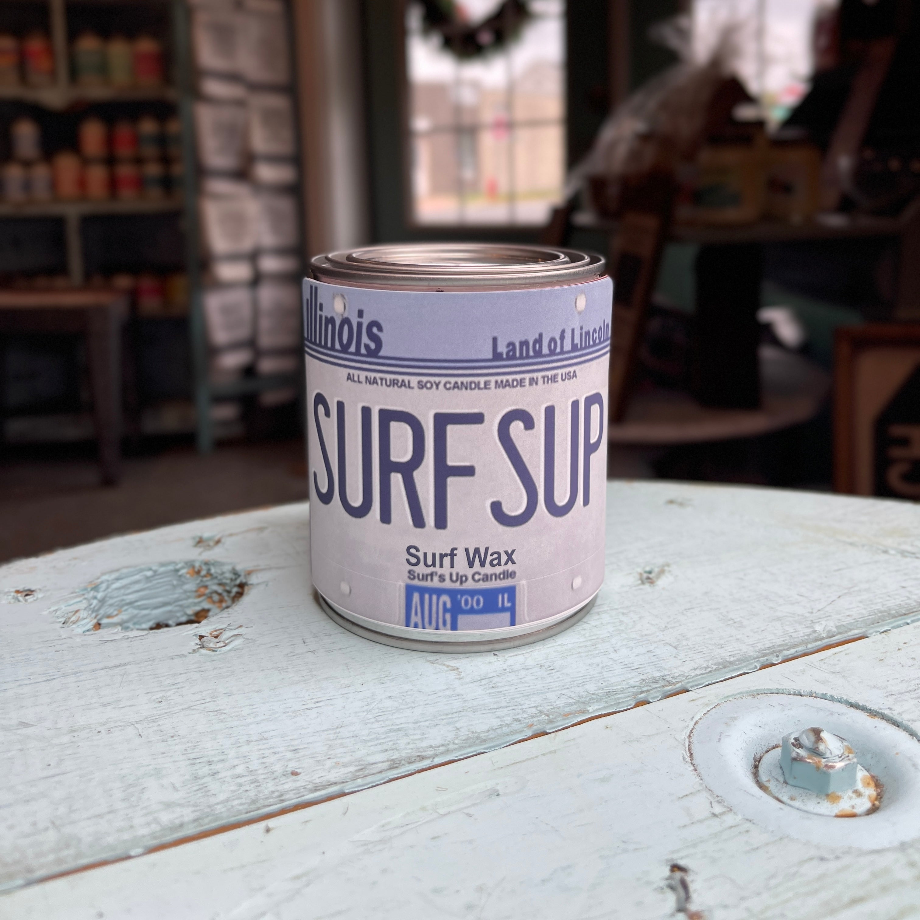 Illinois License Plate Surf Wax Paint Can Candle