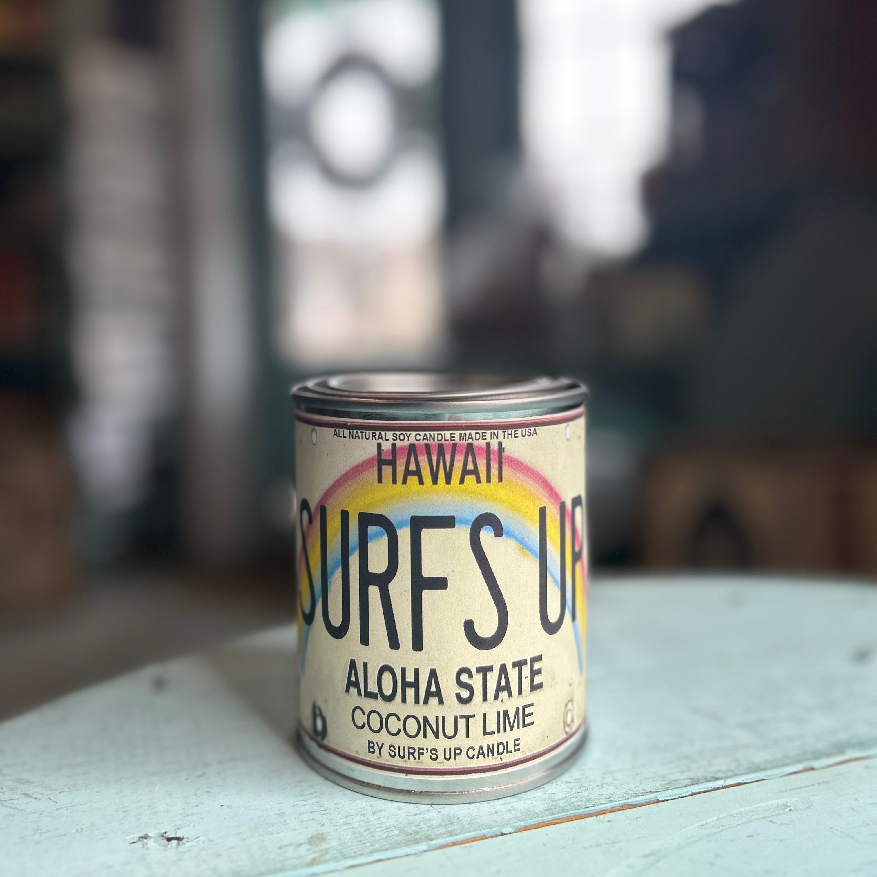 Hawaii License Plate Coconut Lime Paint Can Candle