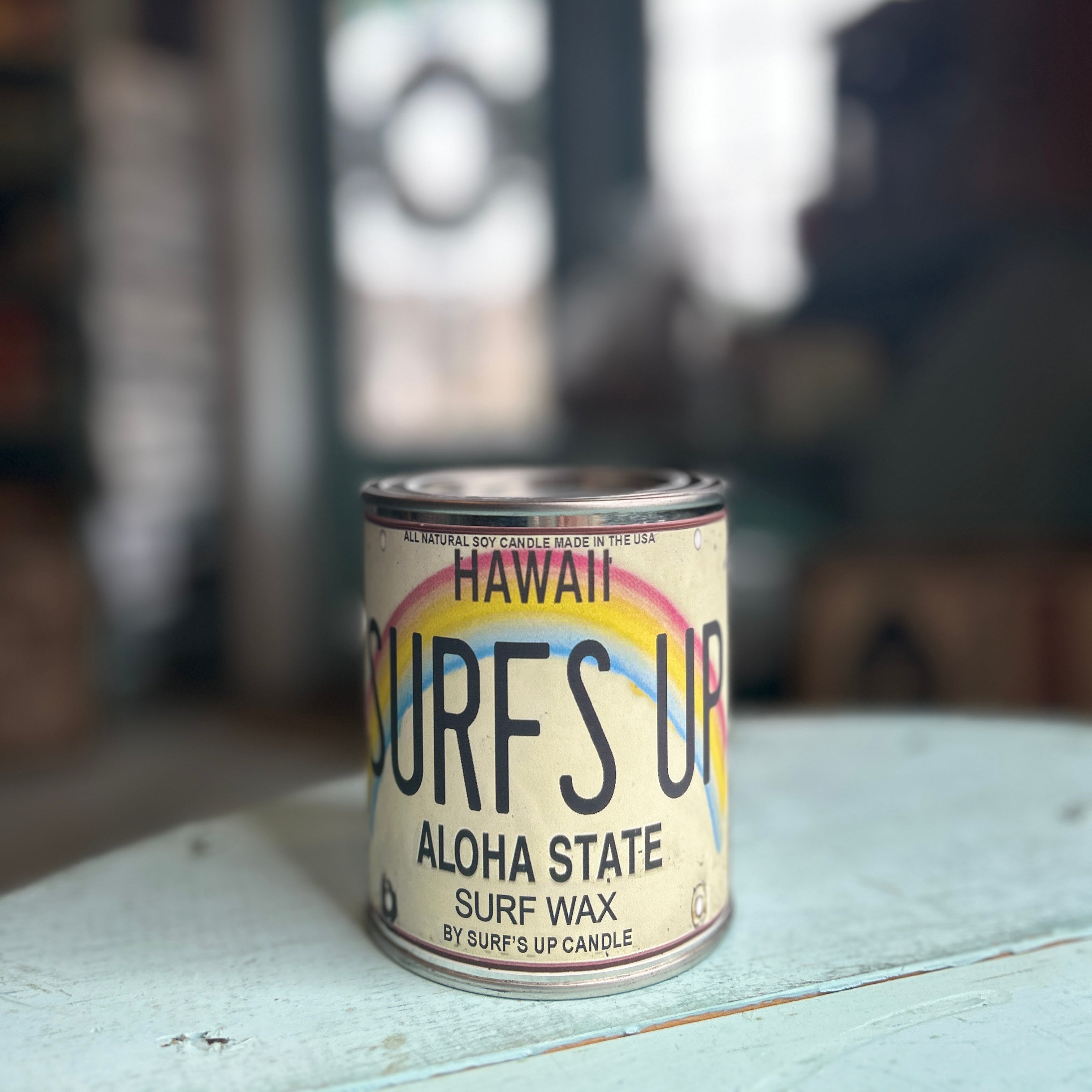 Hawaii License Plate Surf Wax Paint Can Candle - Relief for Lahaina