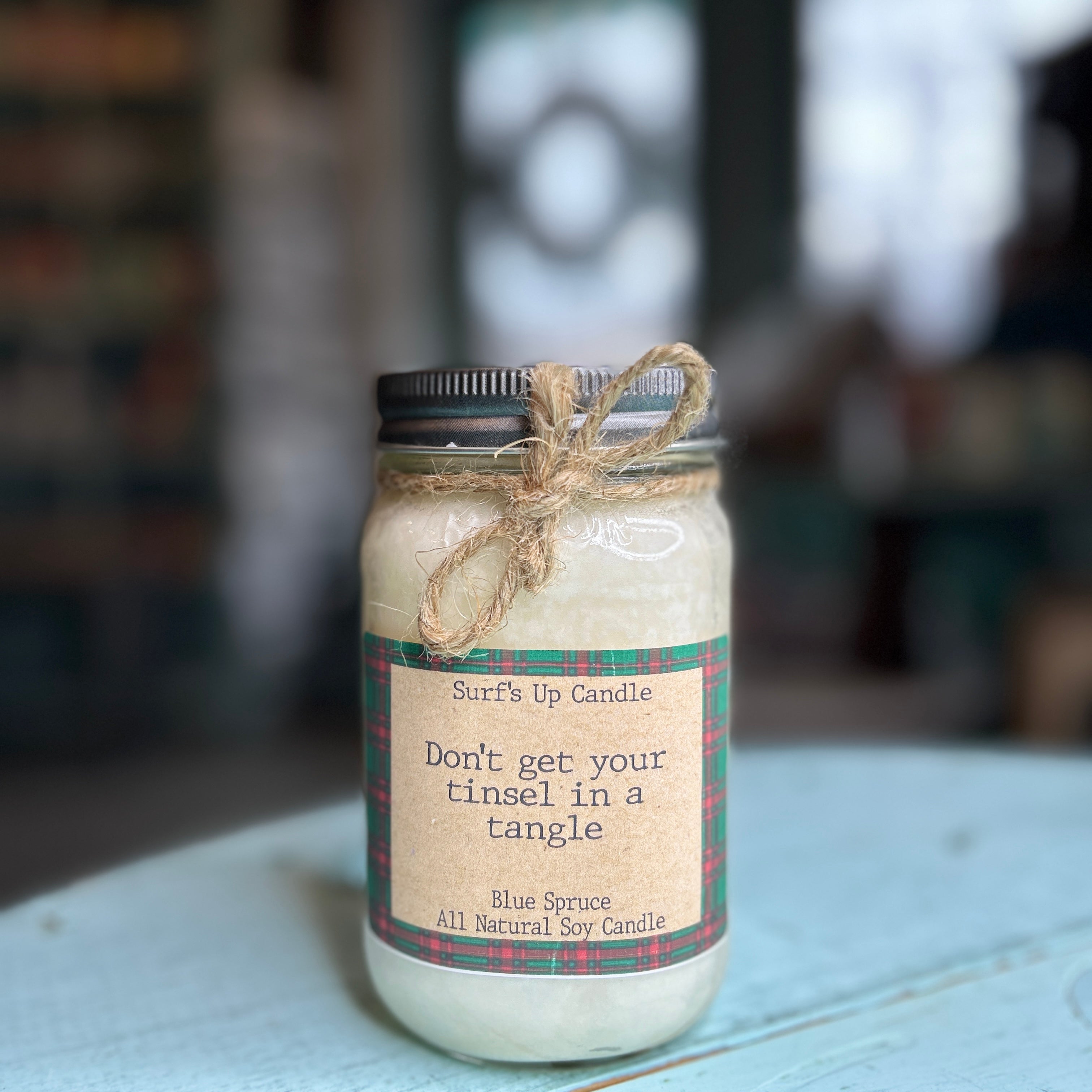 Side Walk  24 Tinsel in a tangle Blue Spruce Mason Jar Candle - Christmas Collection