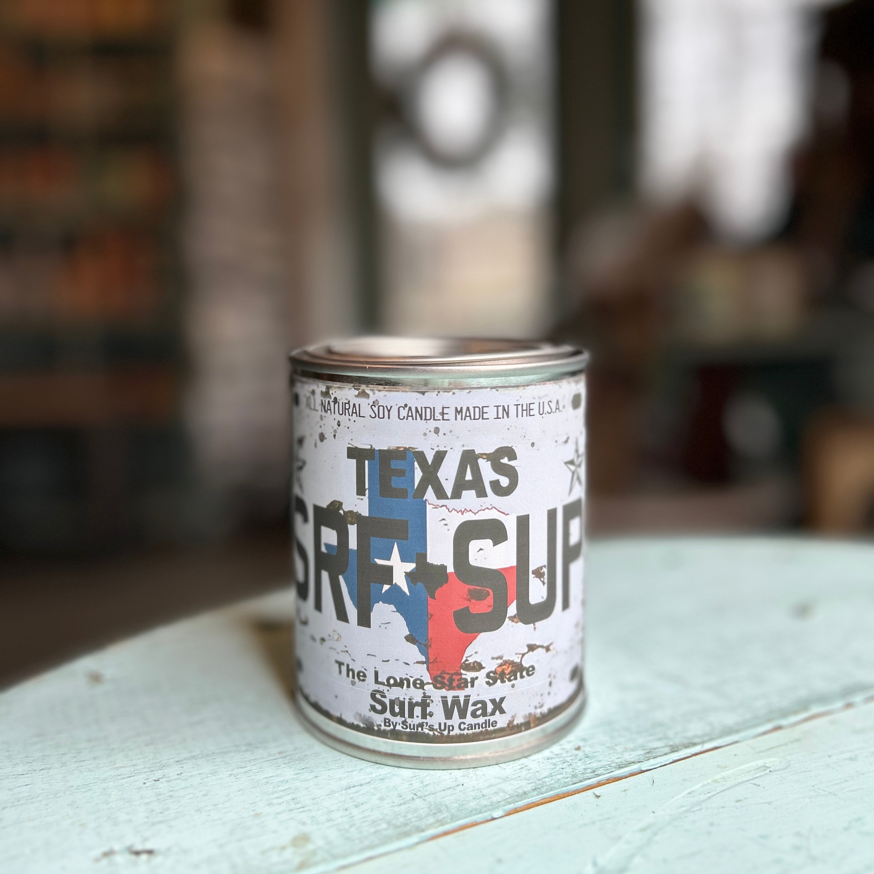 Texas License Plate Surf Wax Paint Can Candle