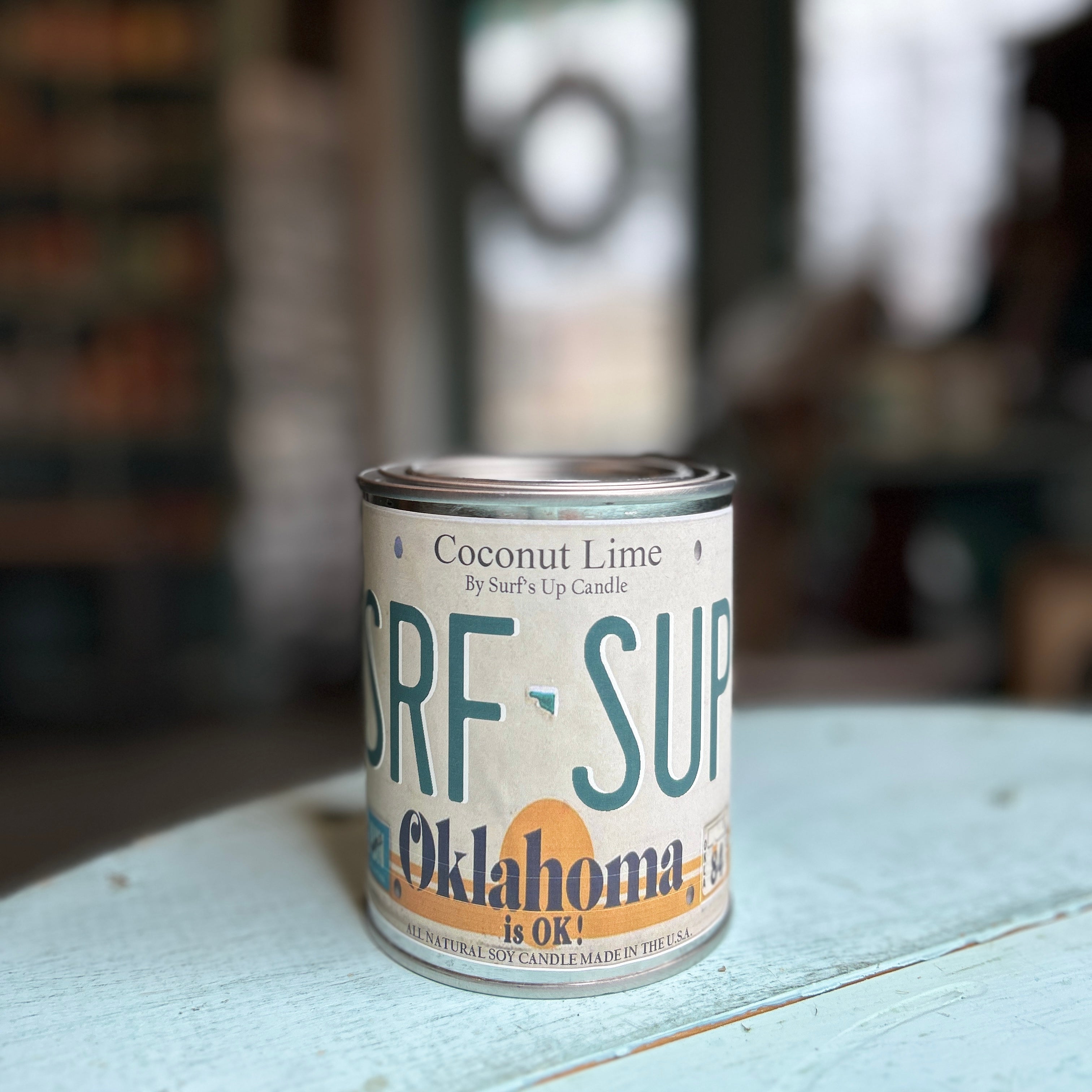 Oklahoma License Plate Coconut Lime Paint Can Candle