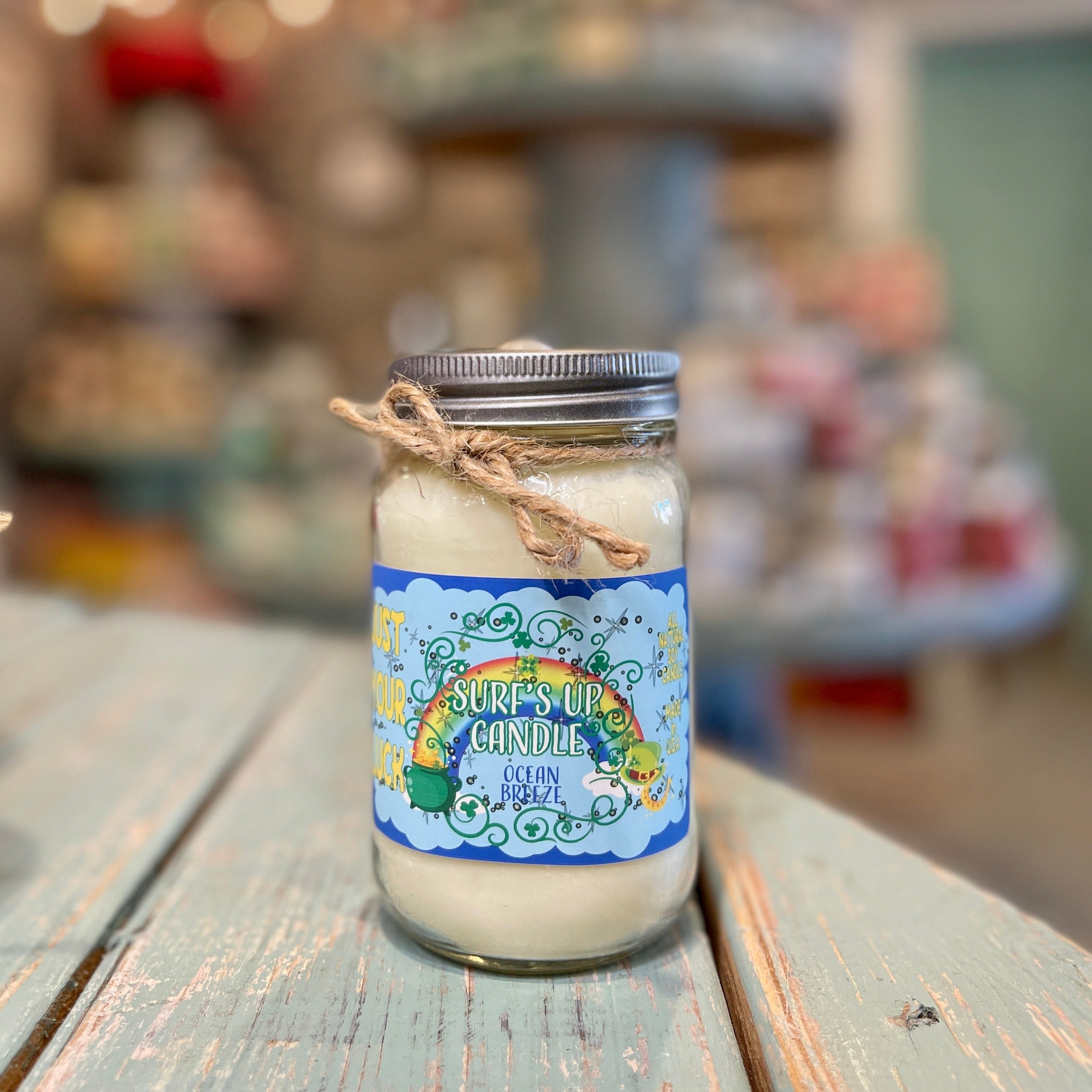 Side Walk Sale Just your Luck Ocean Breeze Mason Jar Candle - St. Patrick's Day Collection