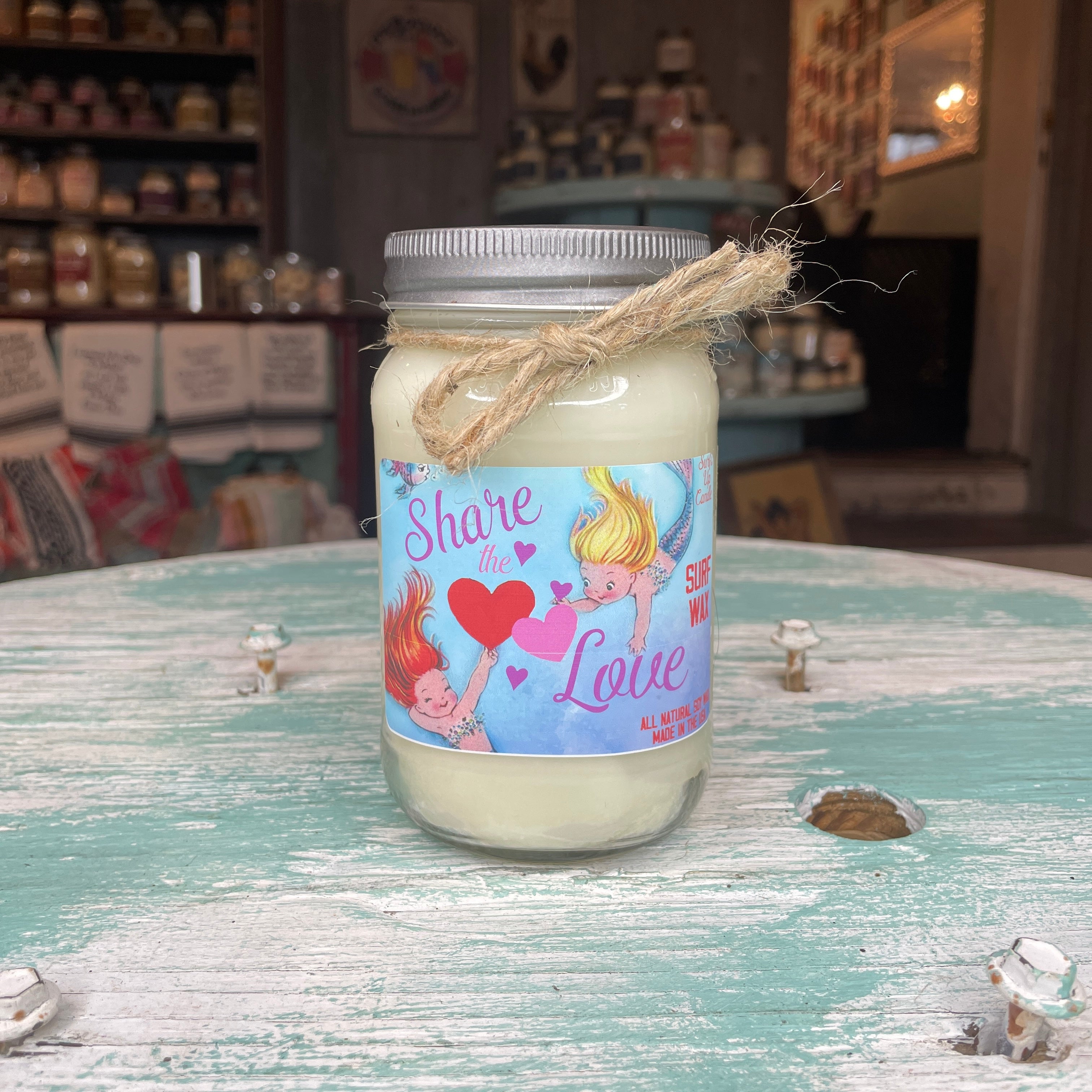 Sidewalk Sale 24  Share the Love Surf Wax Mason Jar Candle - Valentine Collection
