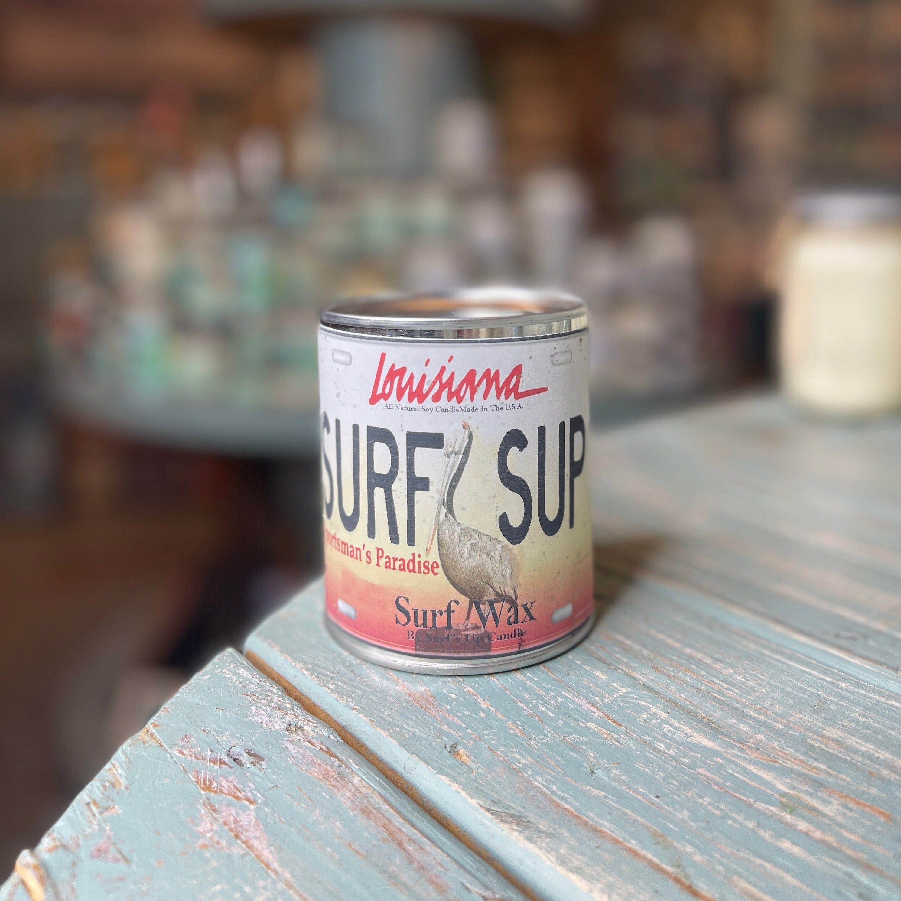 Louisiana License Plate Surf Wax Paint Can Candle