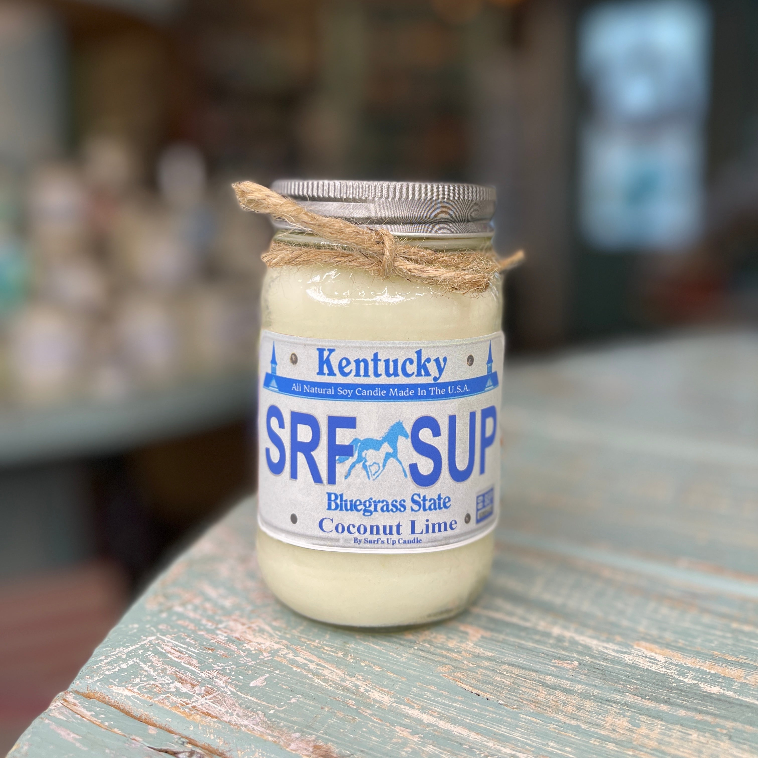 Kentucky License Plate Coconut Lime Mason Jar Candle