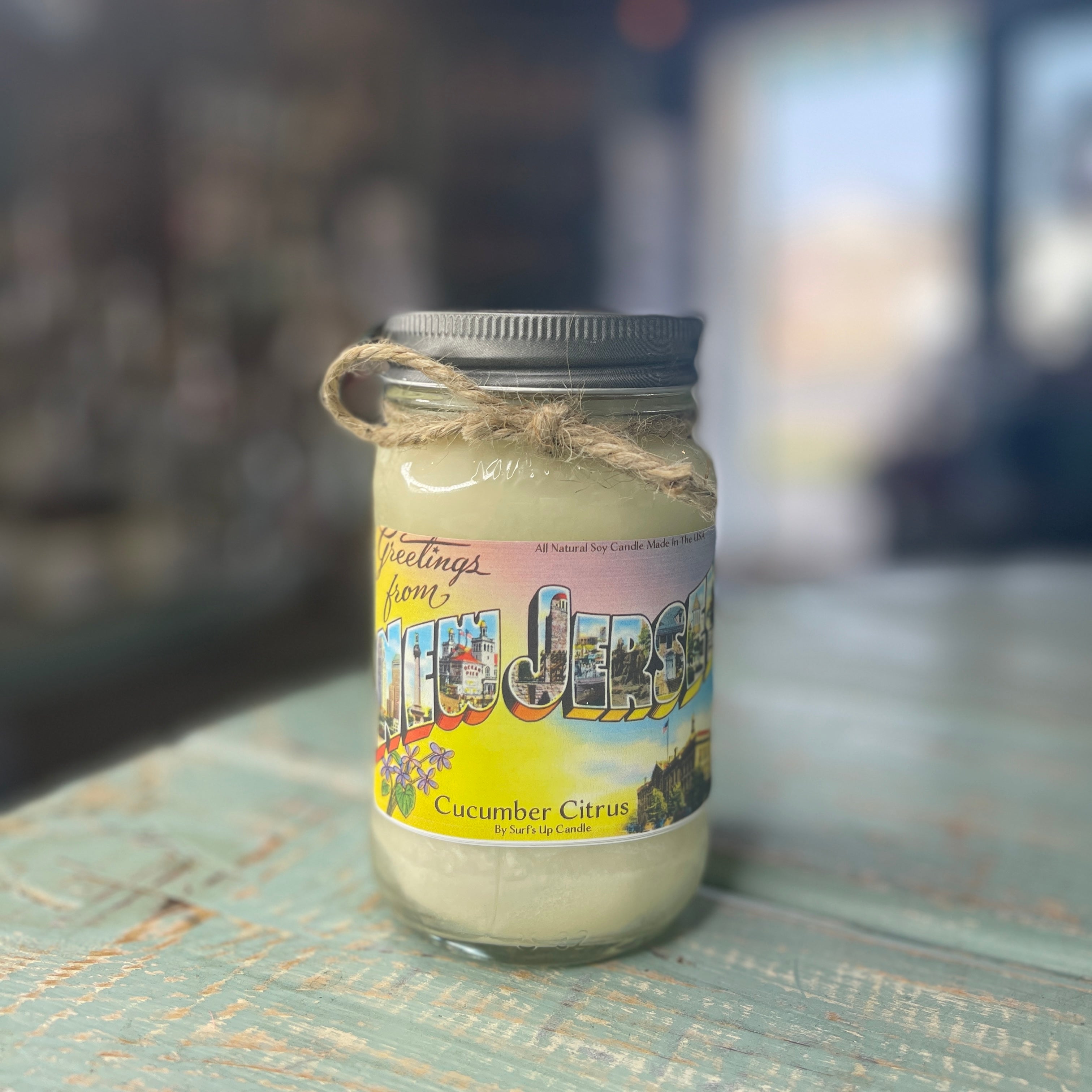 Greetings From New Jersey Cucumber Citrus -  Mason Jar Candle
