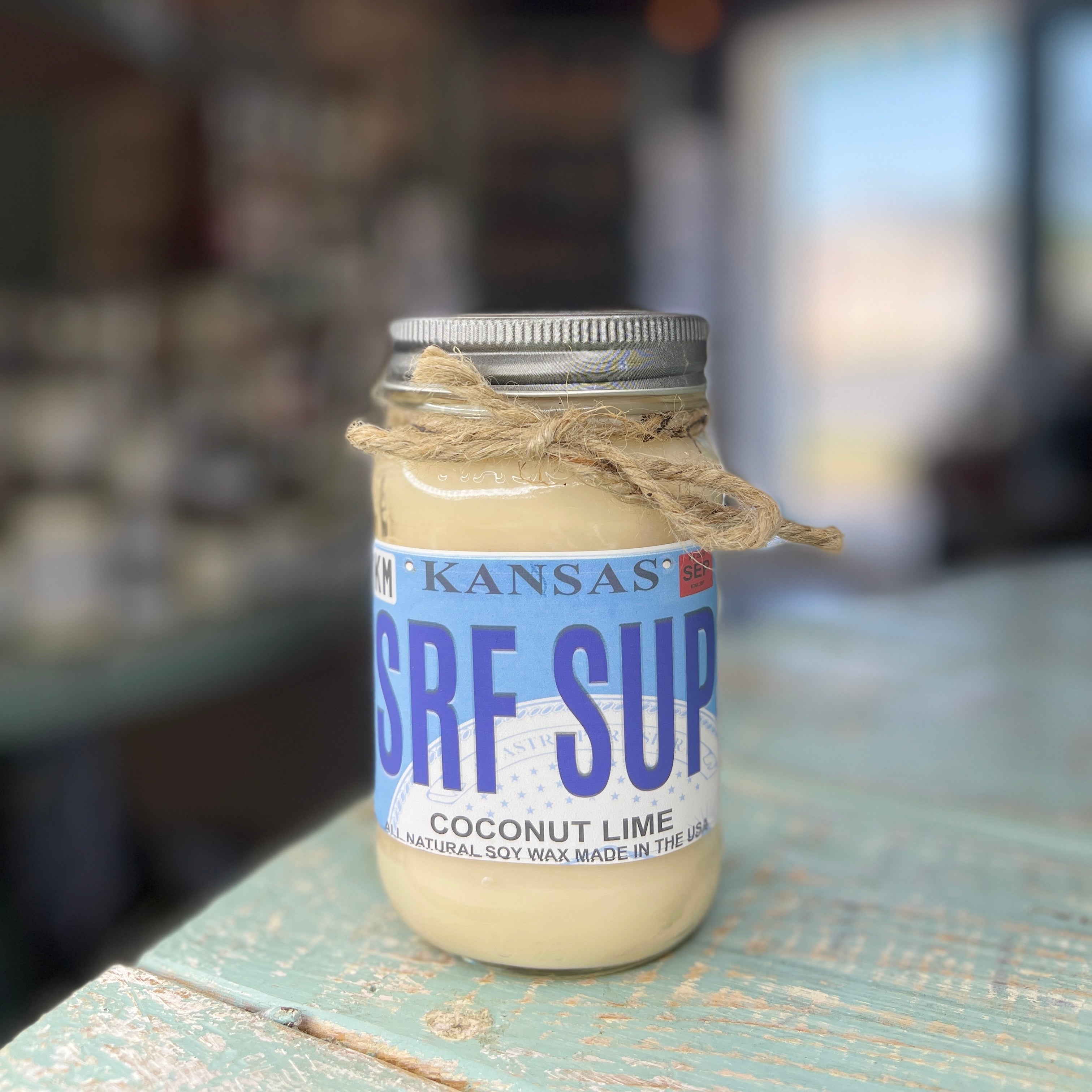 Kansas License Plate Coconut Lime Mason Jar Candle