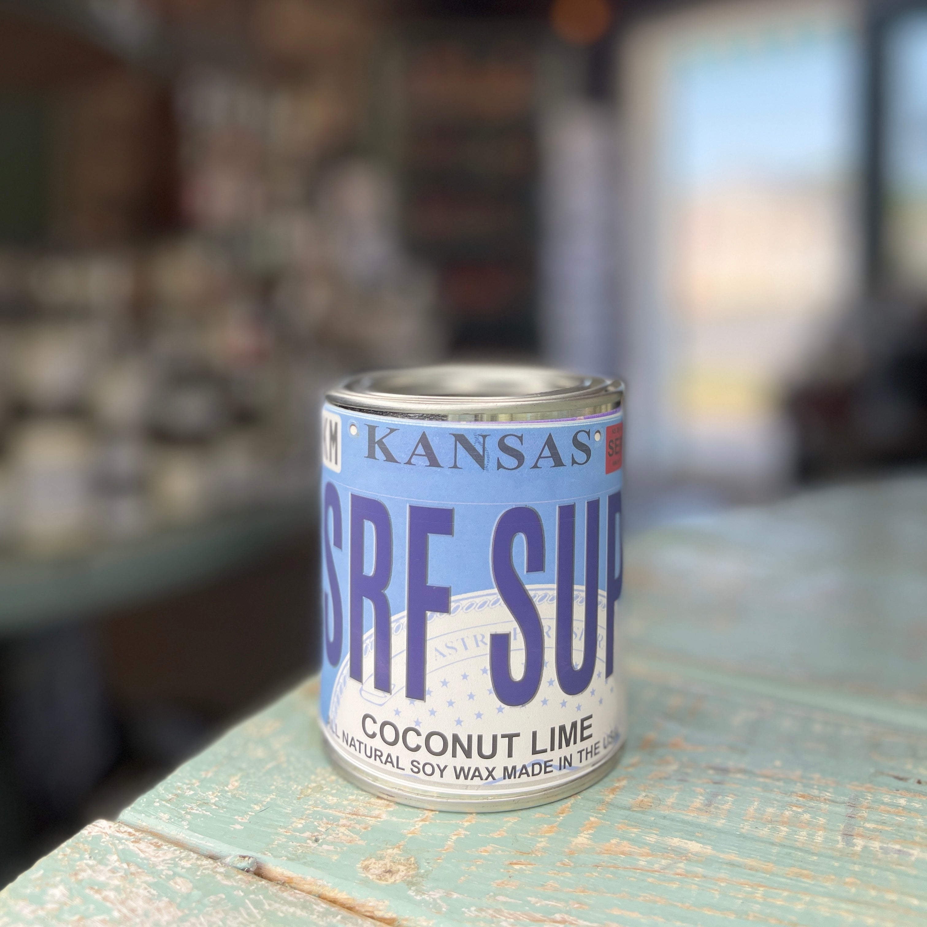 Kansas License Plate Coconut Lime Paint Can Candle