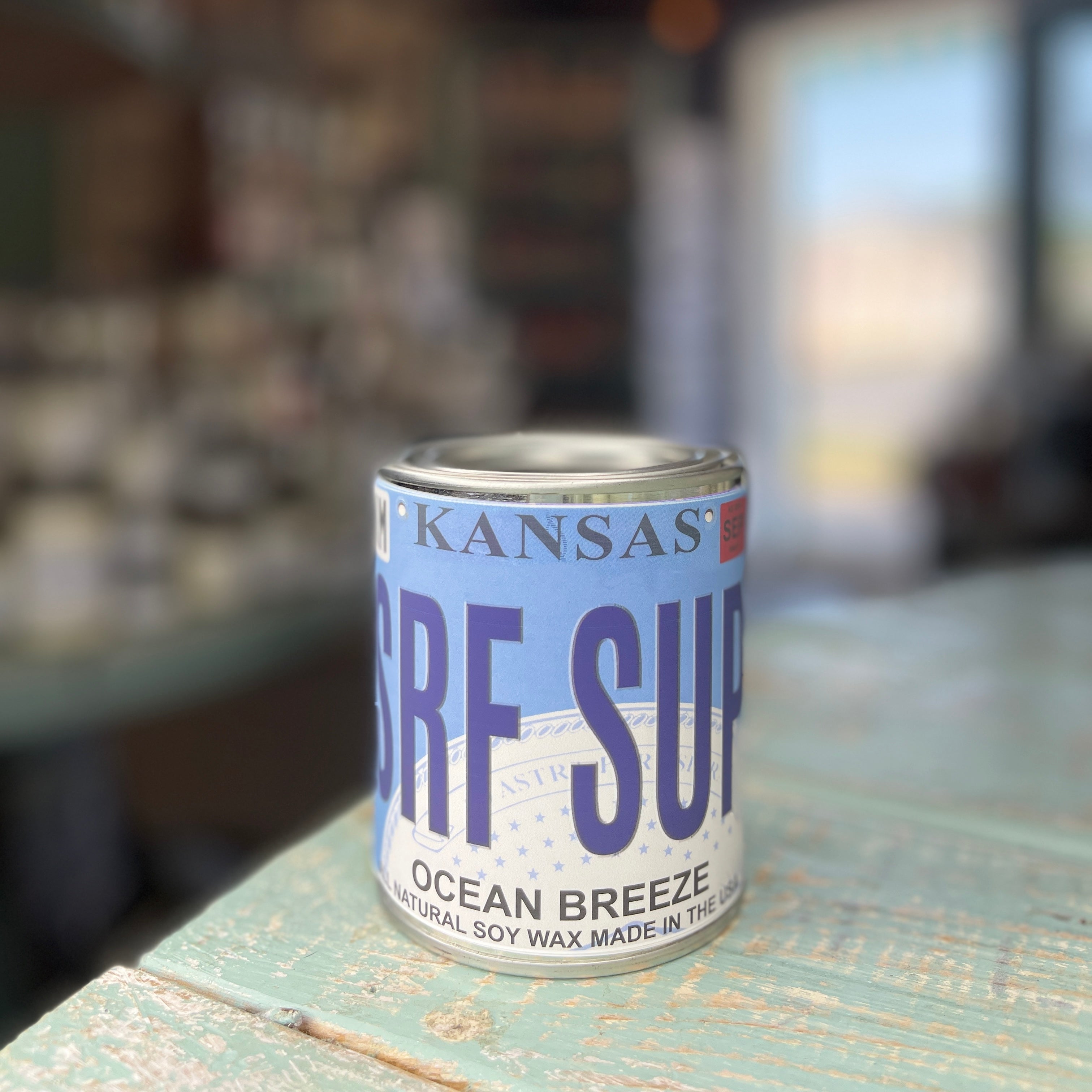 Kansas License Plate Ocean Breeze Paint Can Candle