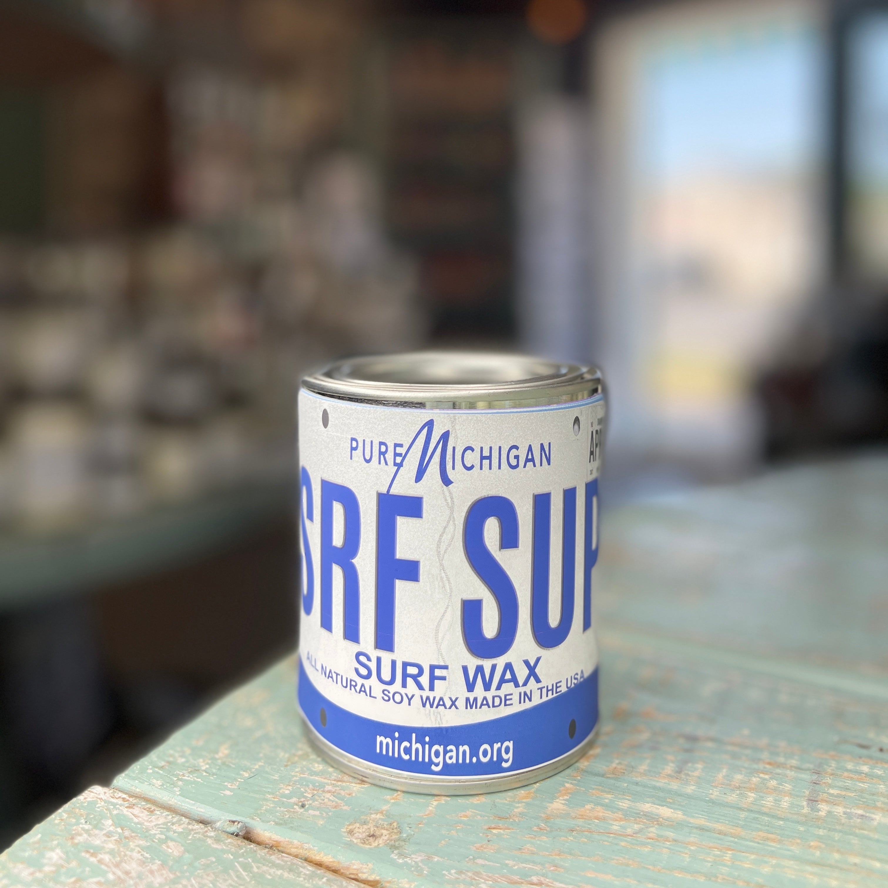 Michigan License Plate Surf Wax Paint Can Candle