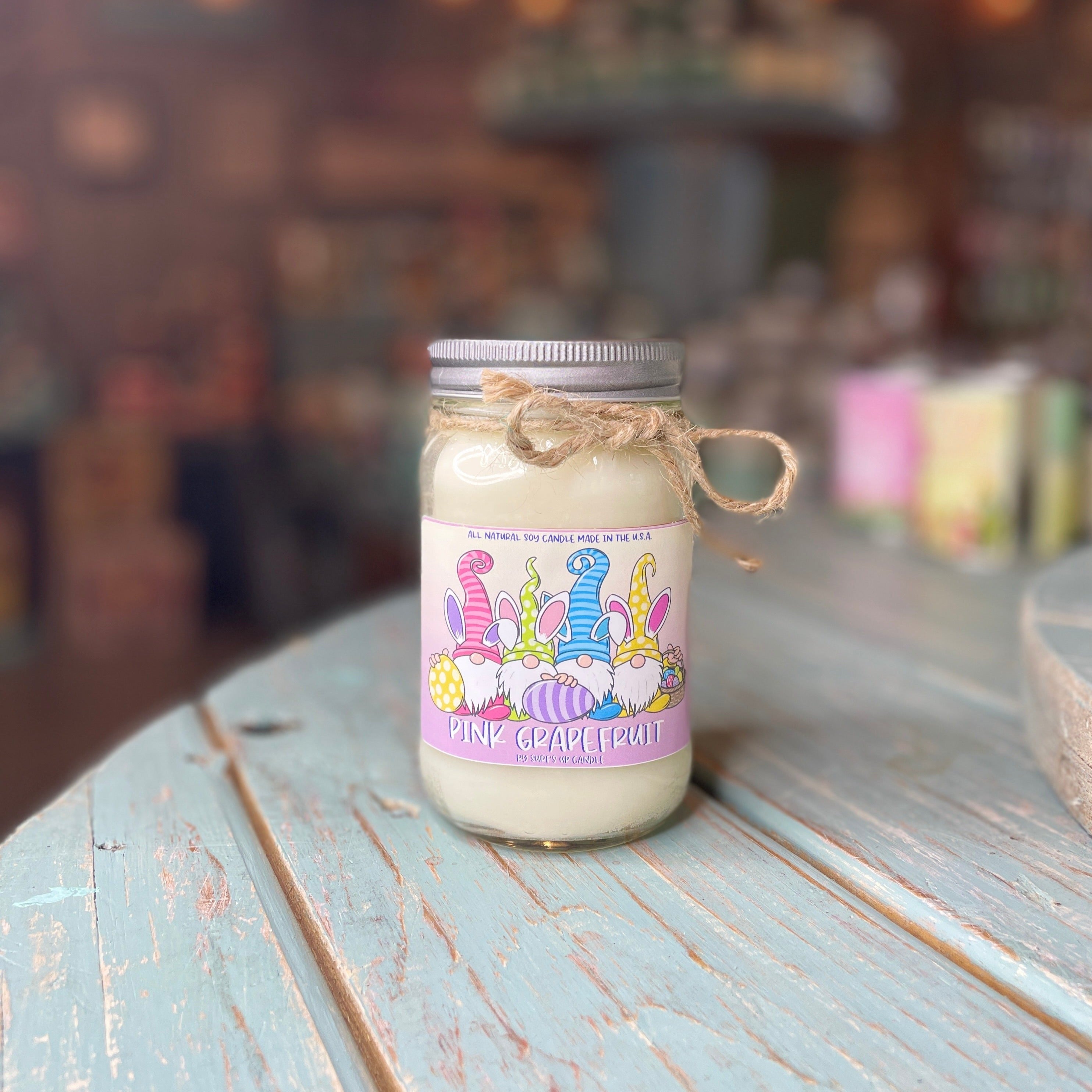 Easter Gnome Pink Grapefruit Mason Jar Candle - Easter Collection