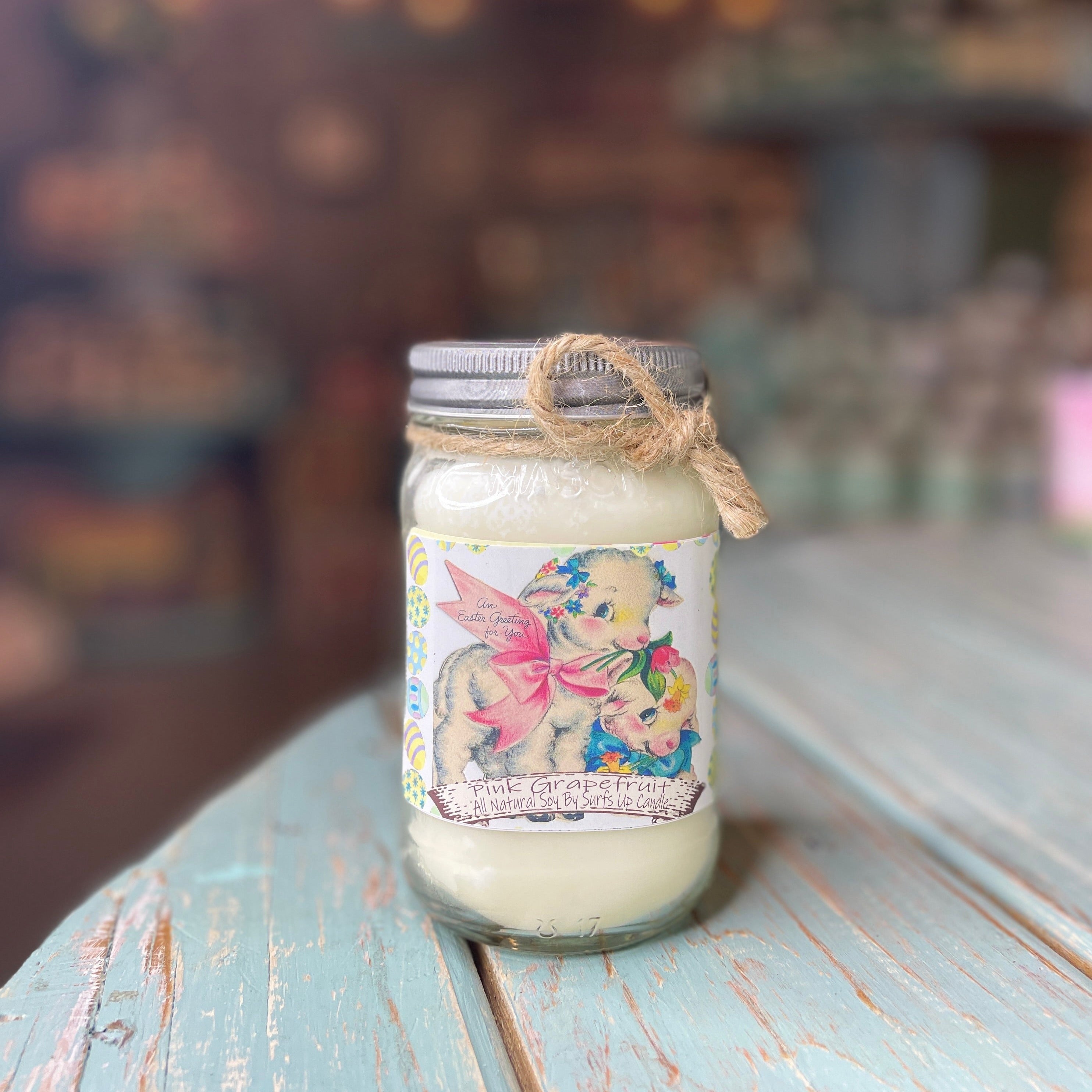 Vintage Easter Pink Grapefruit Mason Jar Candle - Easter Collection