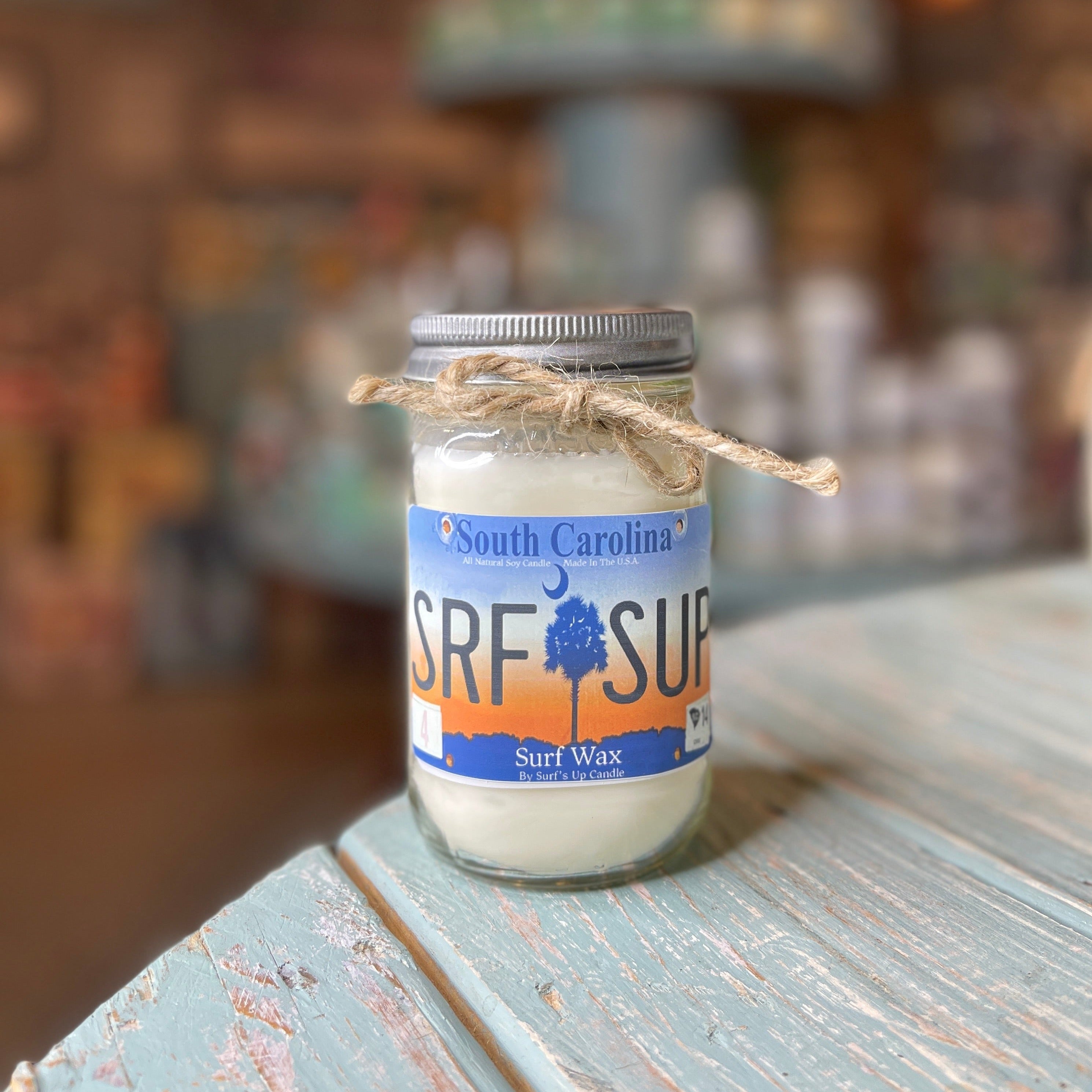South Carolina License Plate Surf Wax Mason Jar Candle