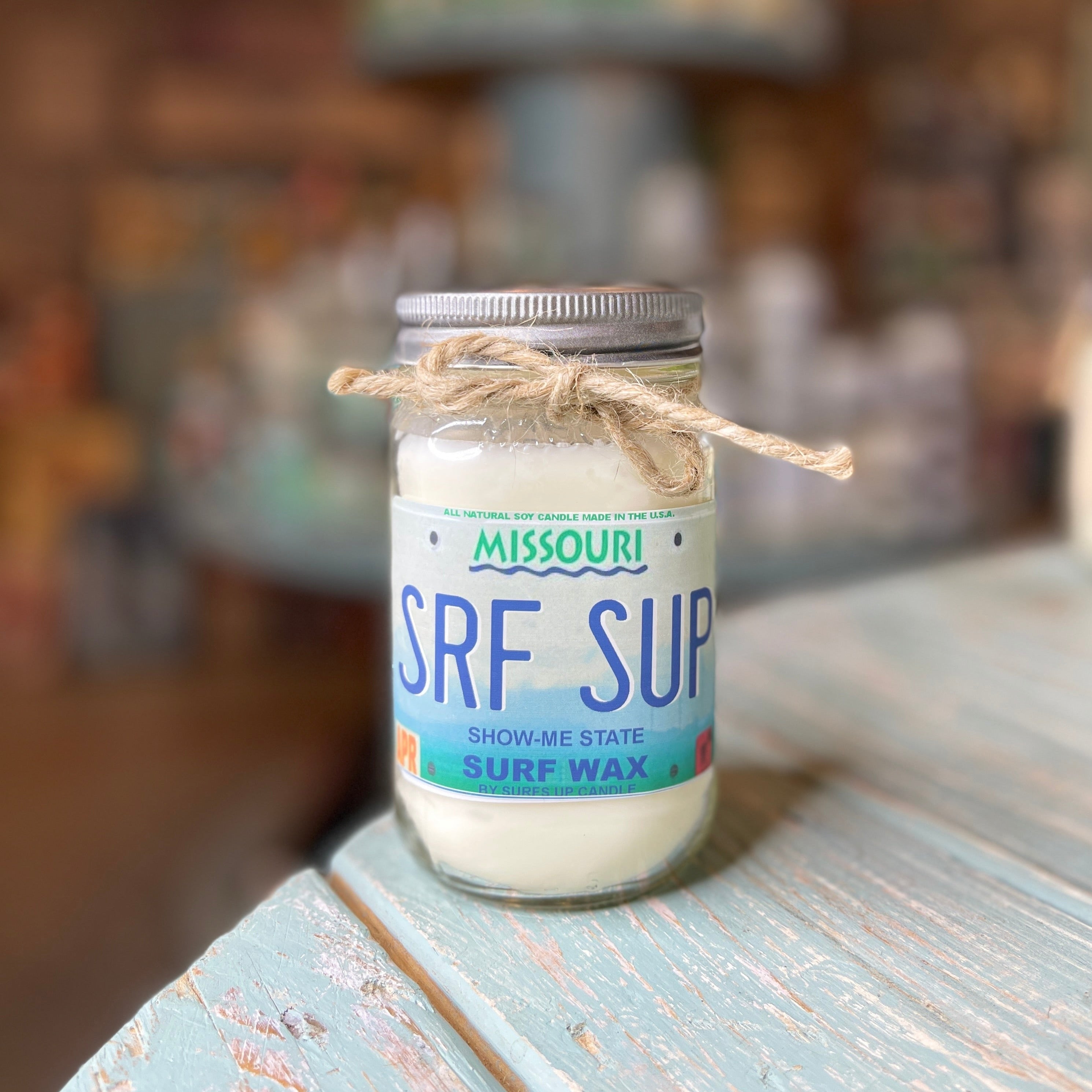 Missouri License Plate Surf Wax Mason Jar Candle