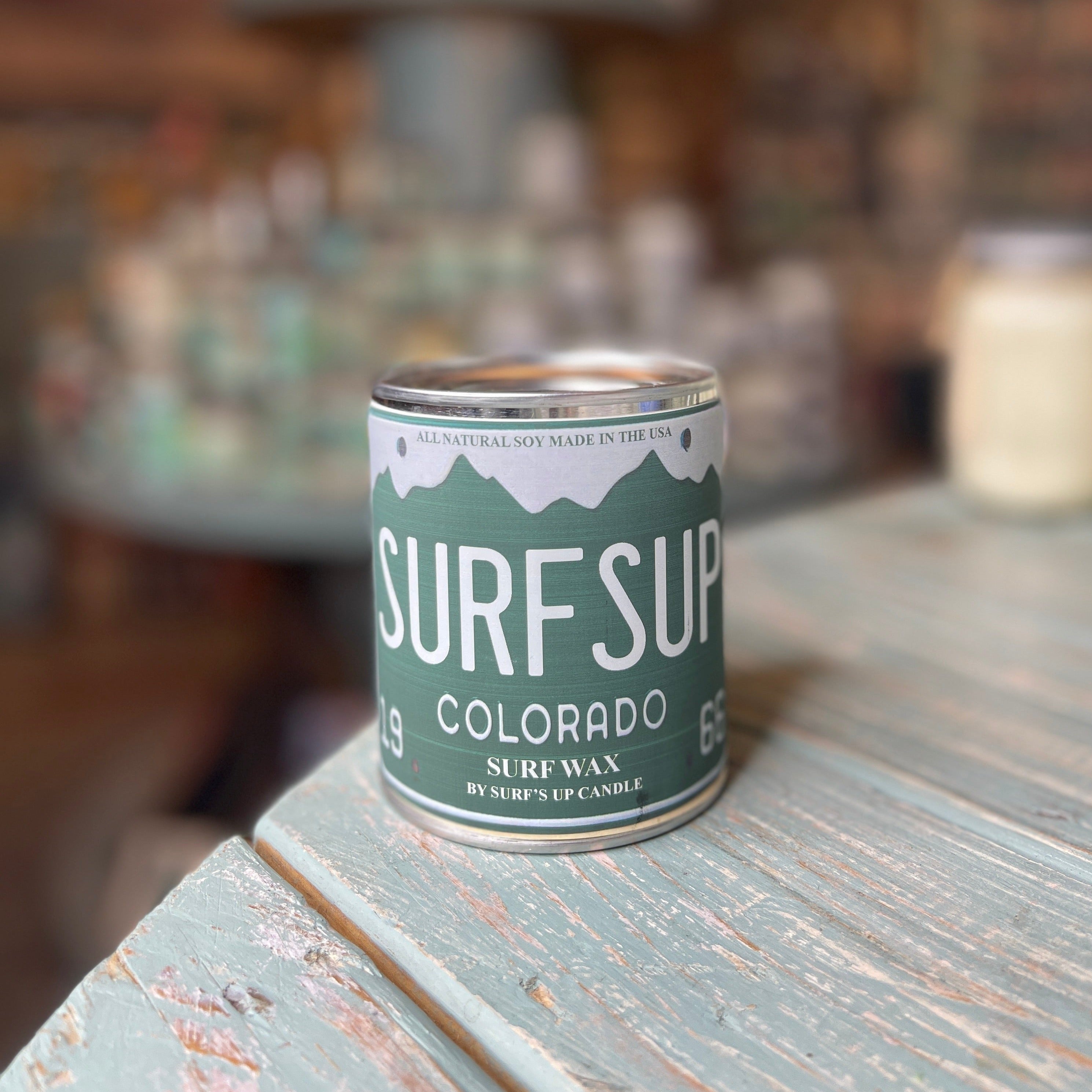 Colorado License Plate Surf Wax Paint Can Candle