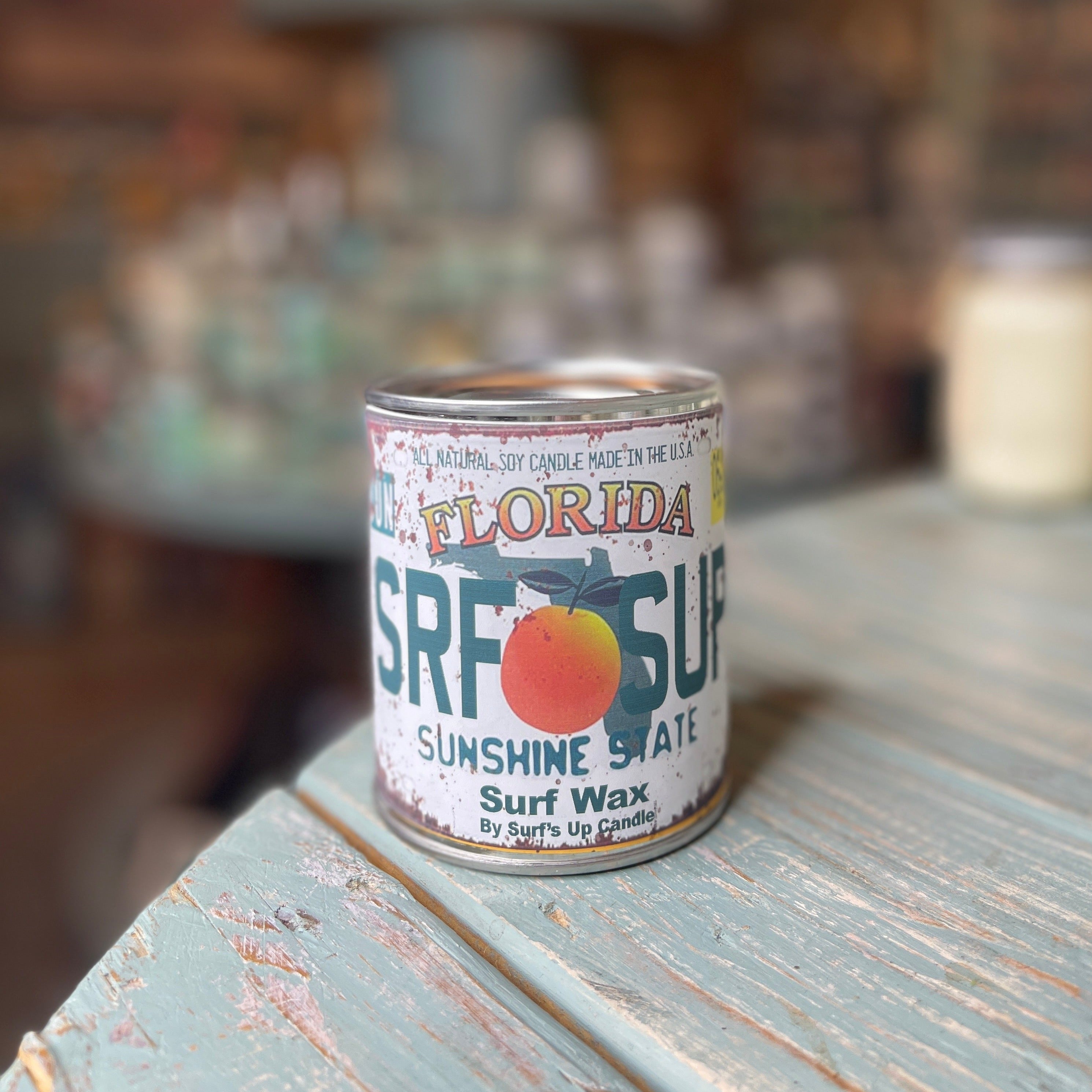 Florida License Plate Surf Wax Paint Can Candle