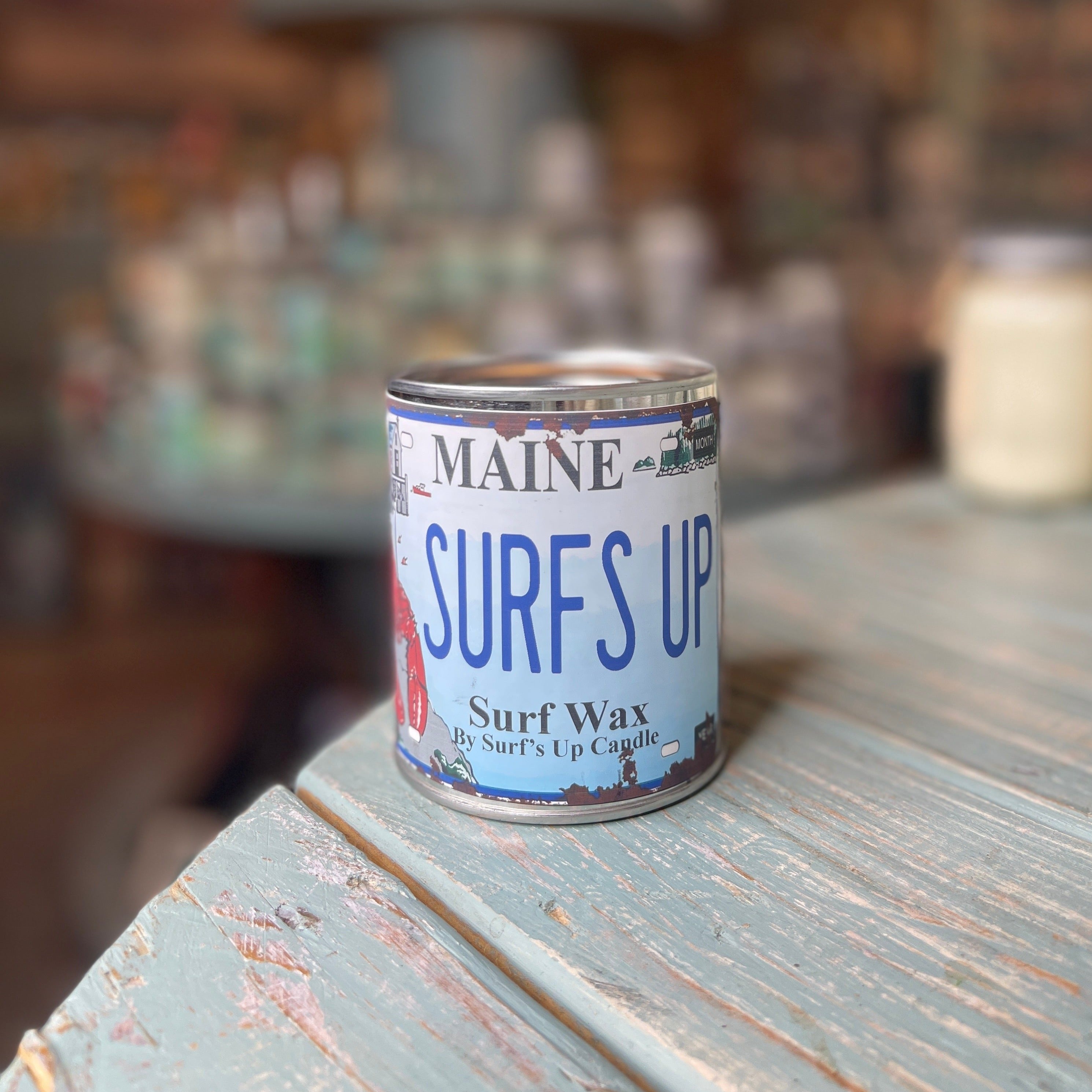 Maine License Plate Surf Wax Paint Can Candle