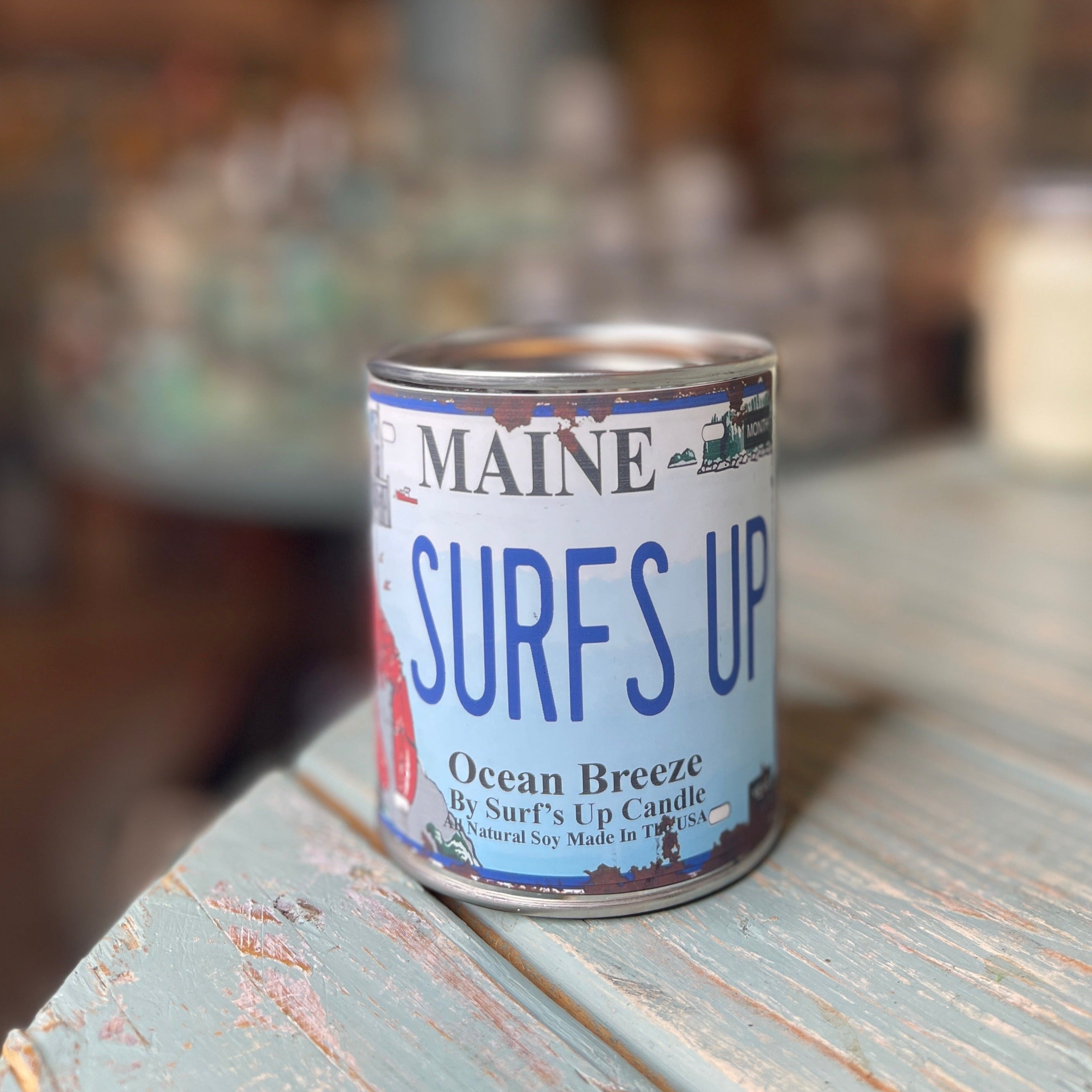 Maine License Plate Ocean Breeze Paint Can Candle