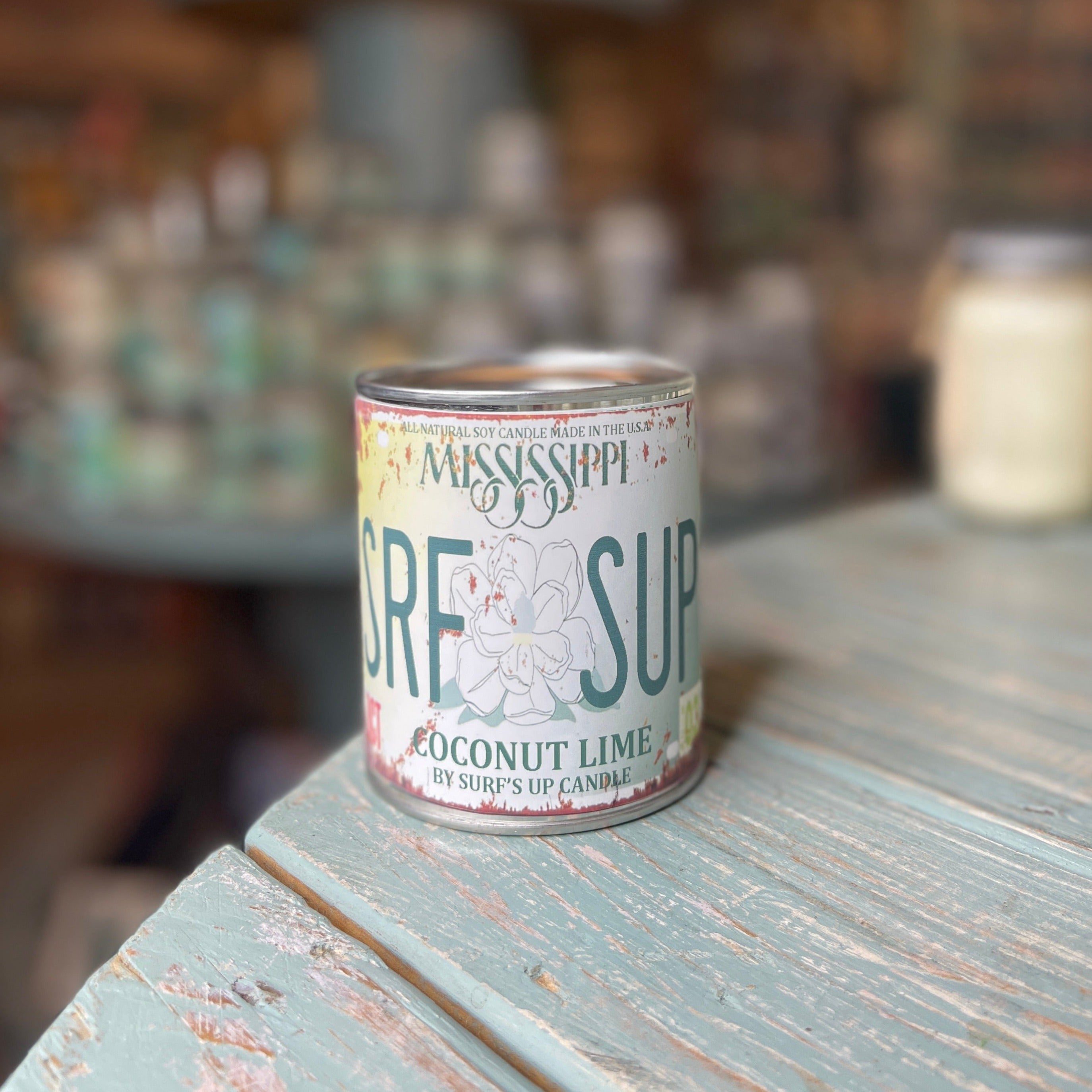 Mississippi License Plate Coconut Lime Paint Can Candle