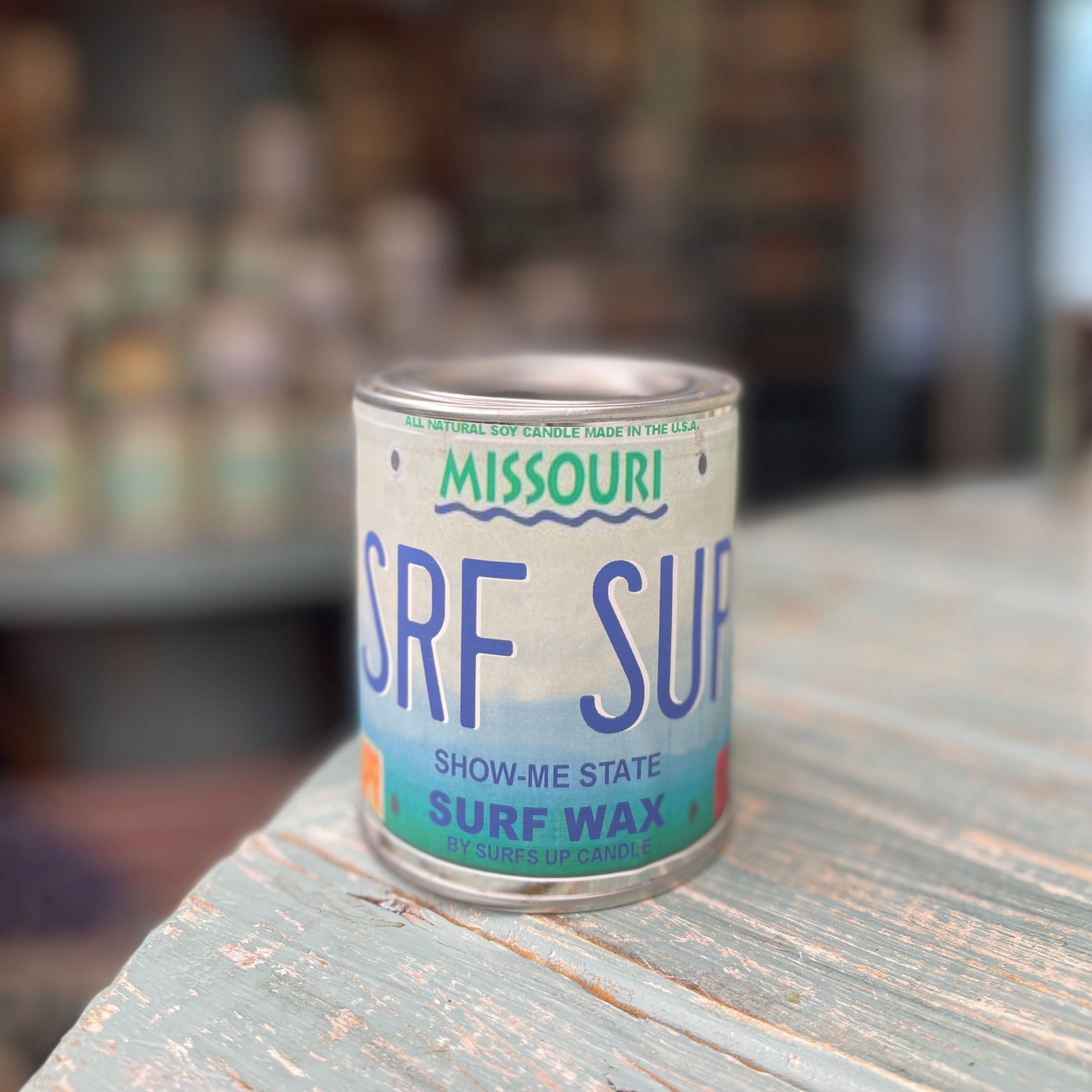 Missouri License Plate Surf Wax Paint Can Candle