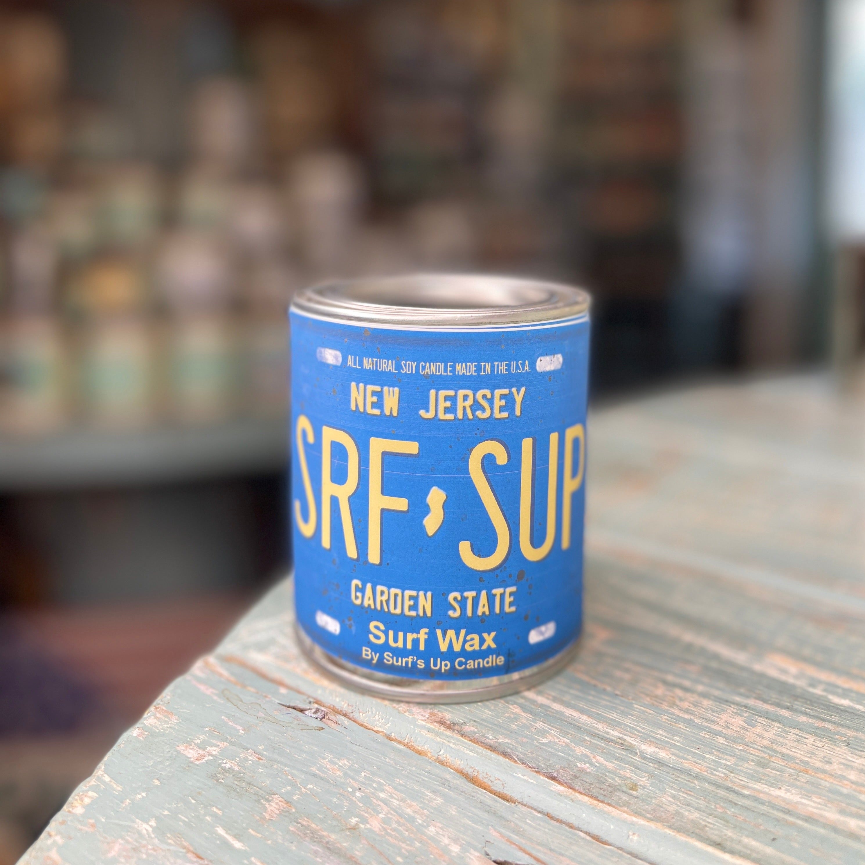 New Jersey License Plate Surf Wax Paint Can Candle