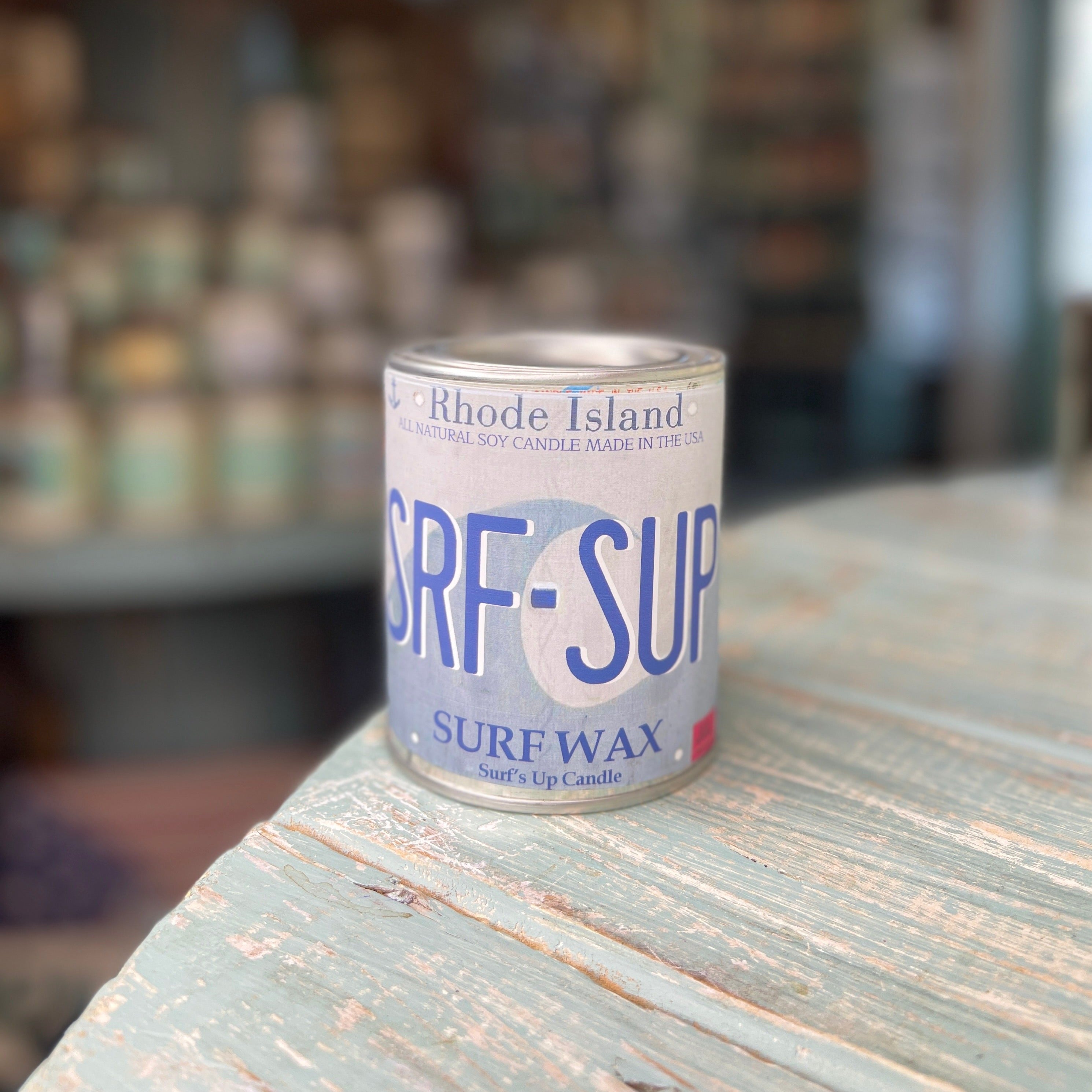 Rhode Island License Plate Surf Wax Paint Can Candle