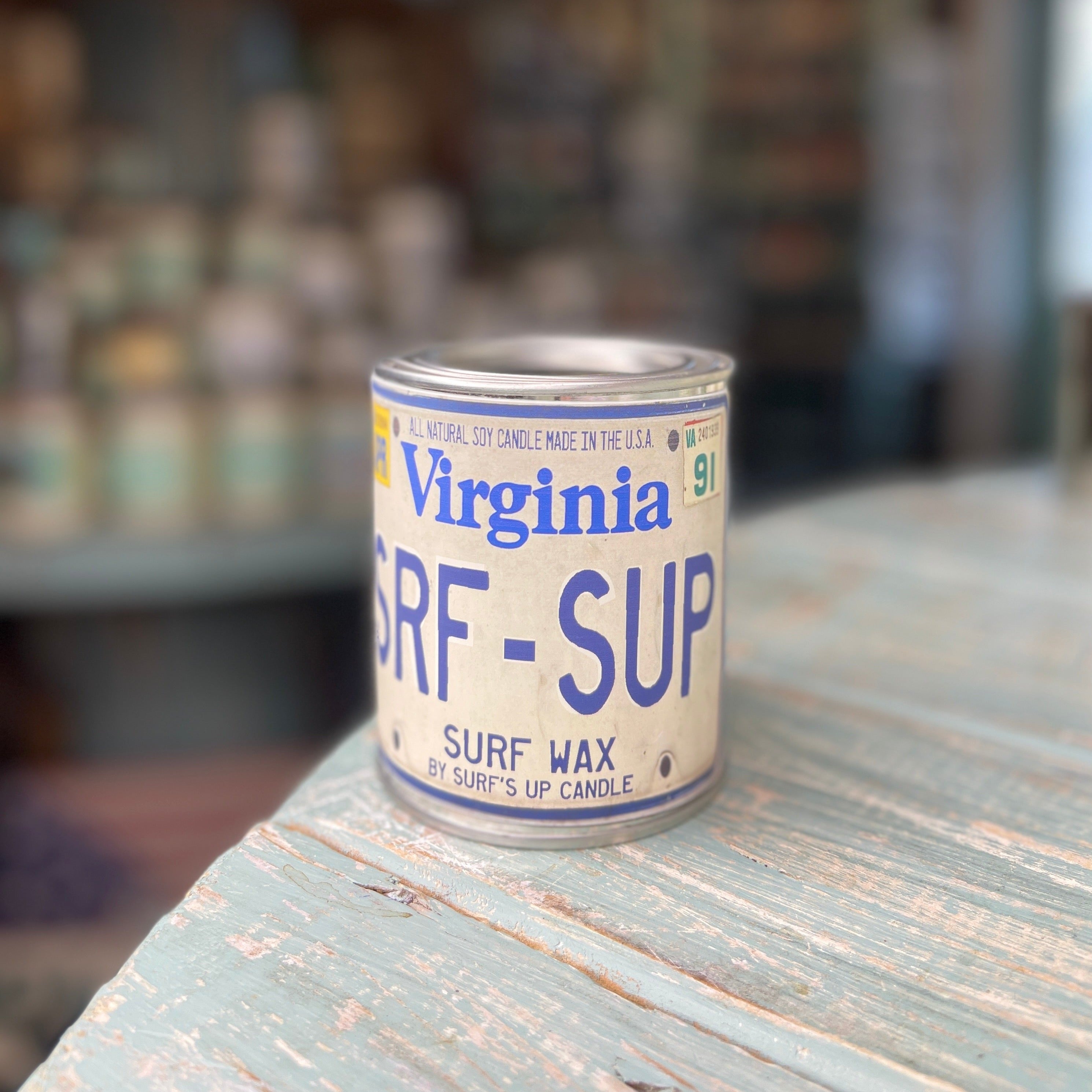 Virginia License Plate Surf Wax Paint Can Candle