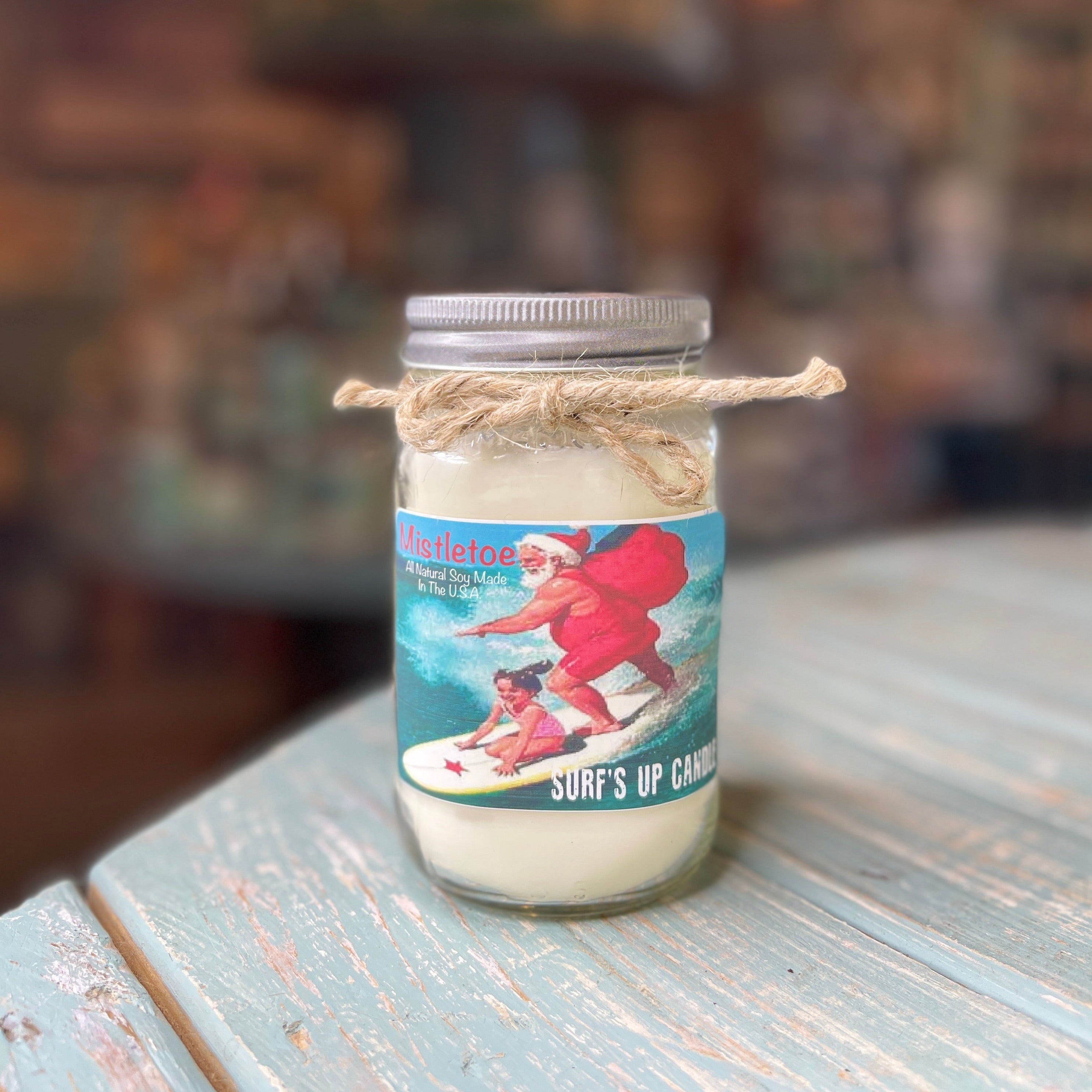 Mistletoe Surfing Santa Mason Jar Candle - Vintage Collection