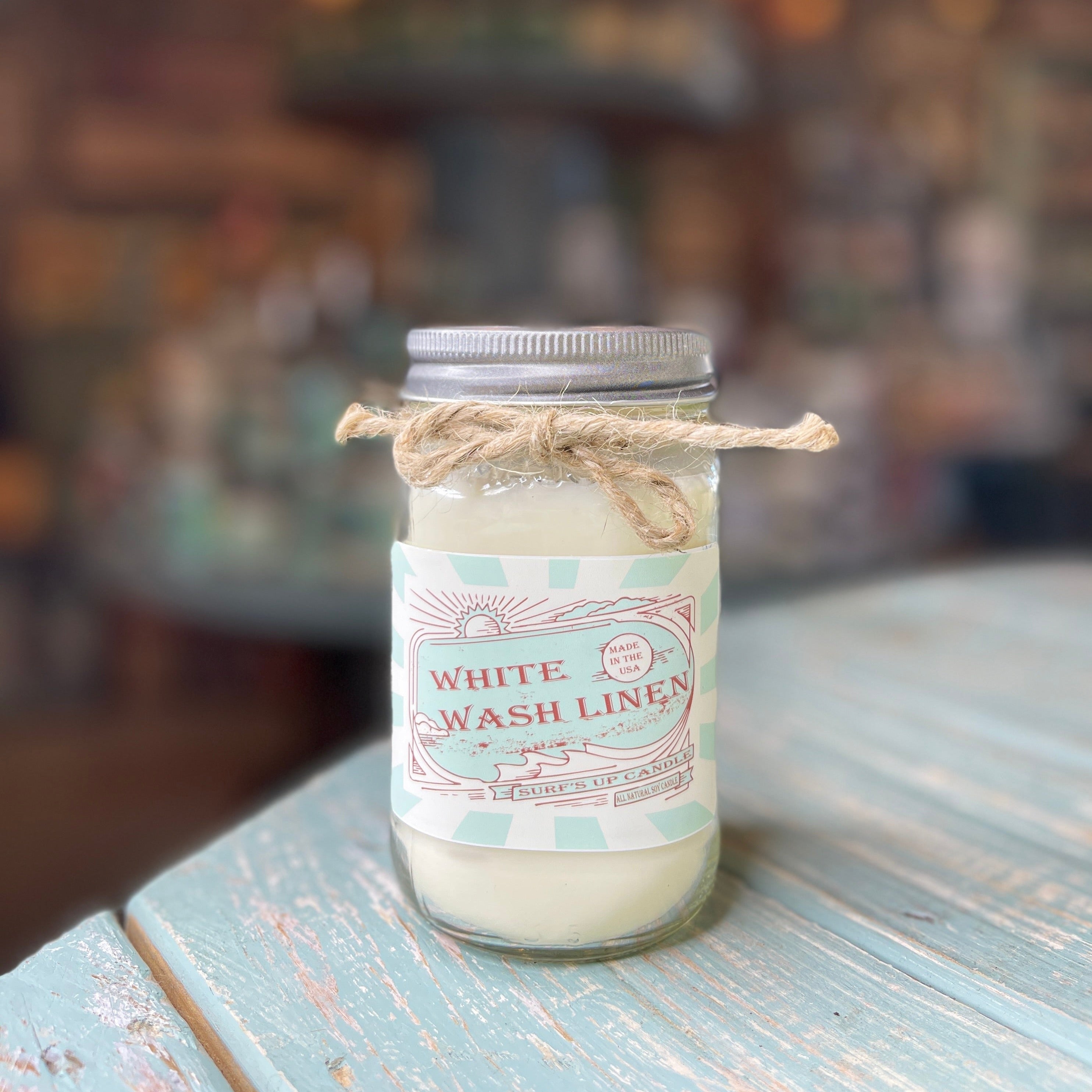 White Wash Linen Mason Jar Candle - Vintage Collection