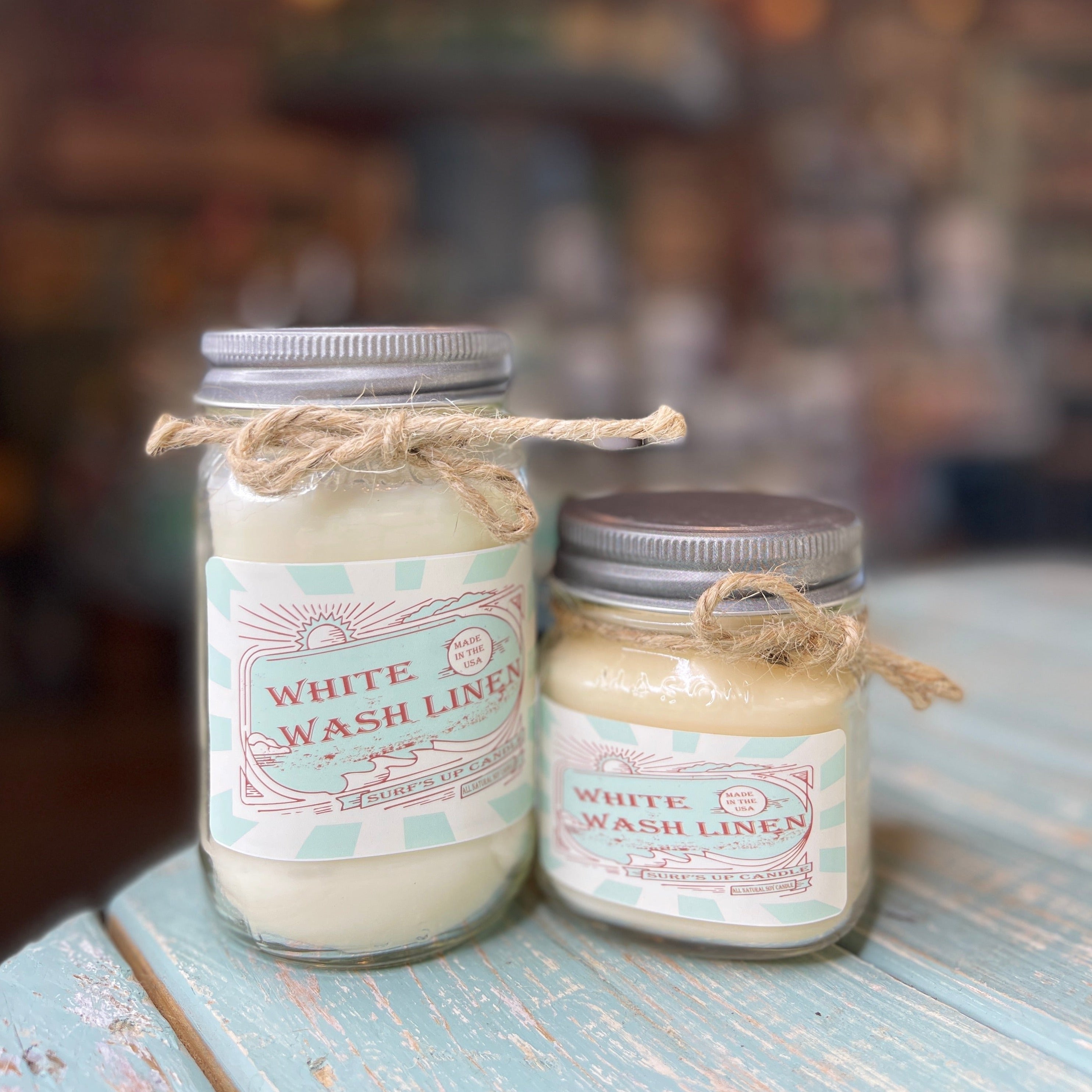 White Wash Linen Mason Jar Candle - Vintage Collection